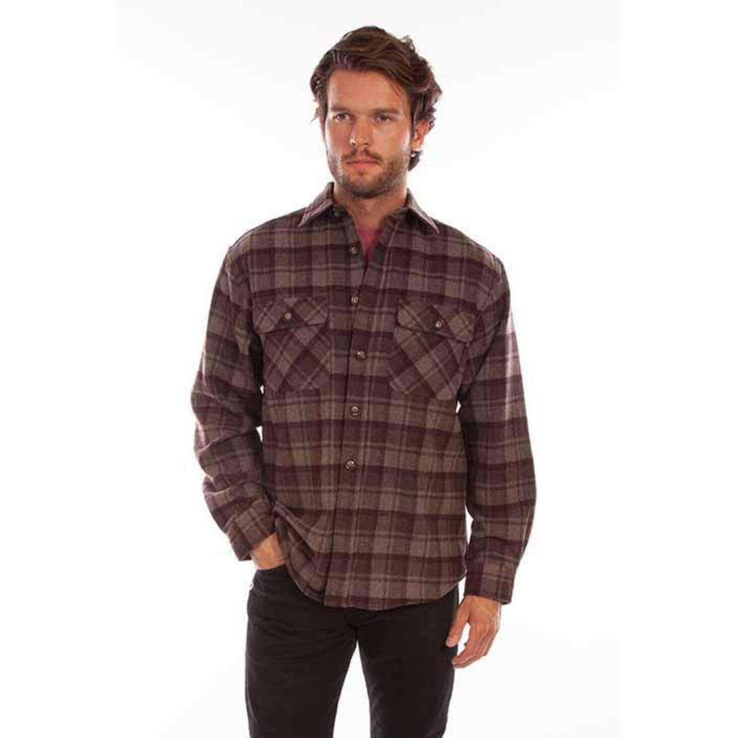 Scully Western Shirt Mens L/S Heavy Weight XL Chocolate Port F0_5340