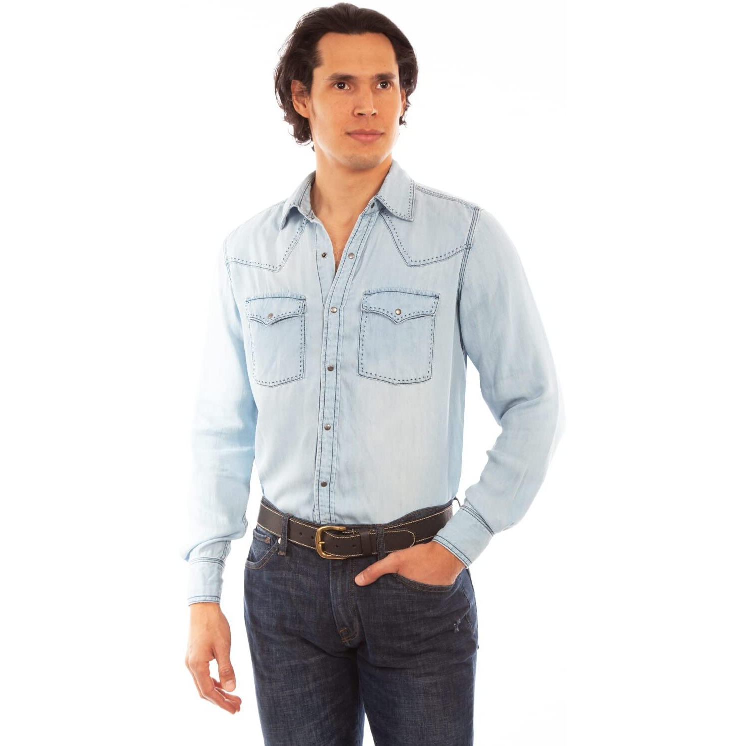 Scully Western Shirt Mens L/S Solid Tencel XXL Light Blue F0_PS-286