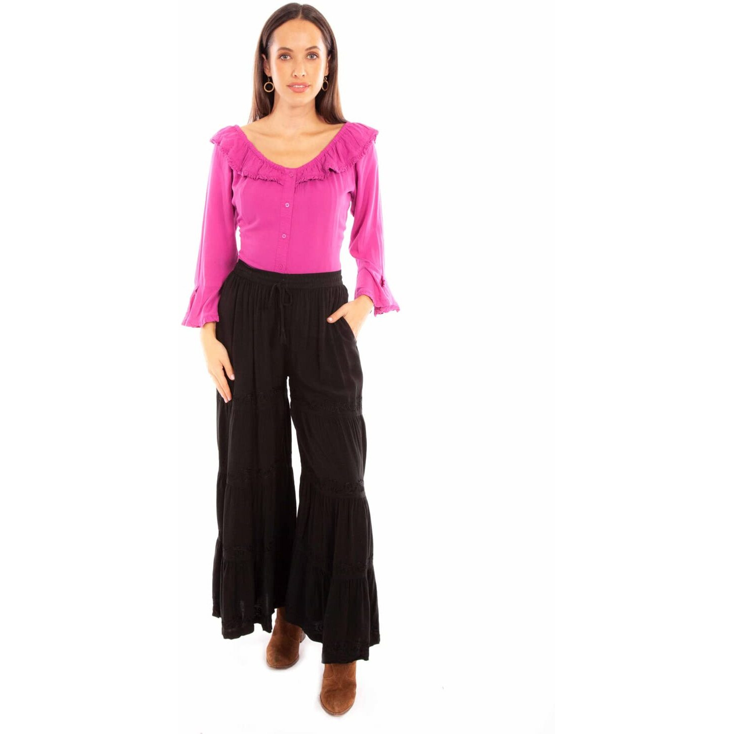 Scully Western Pants Womens Rayon Palazzo Wide Leg XL Black F0_HC867