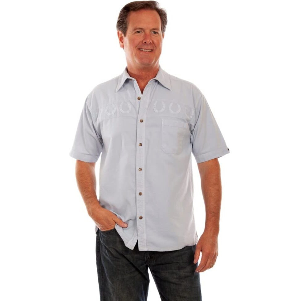 Scully Western Shirt Mens S/S Horseshoe Embroidered L Ice Gray F0_5303