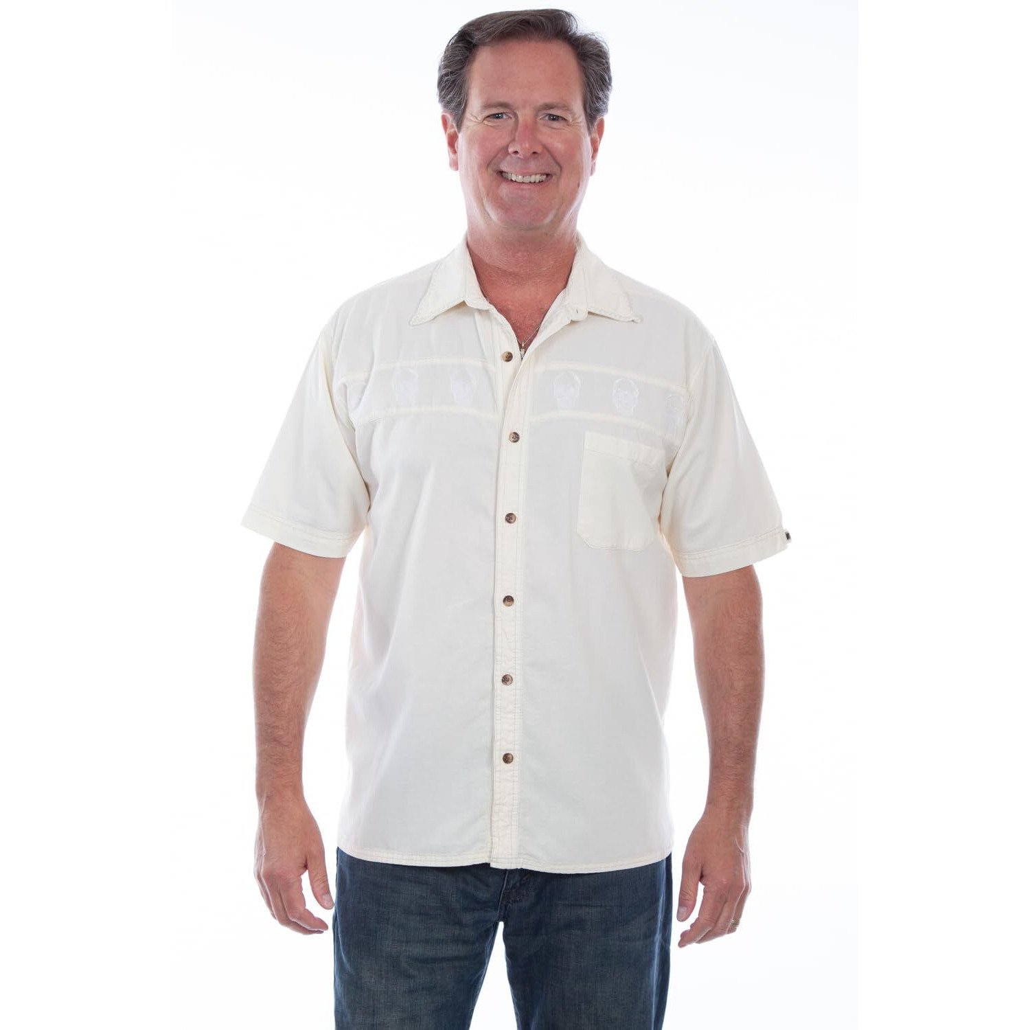 Scully Western Shirt Men S/S Skull Embroidery L Ivory Distress F0_5301
