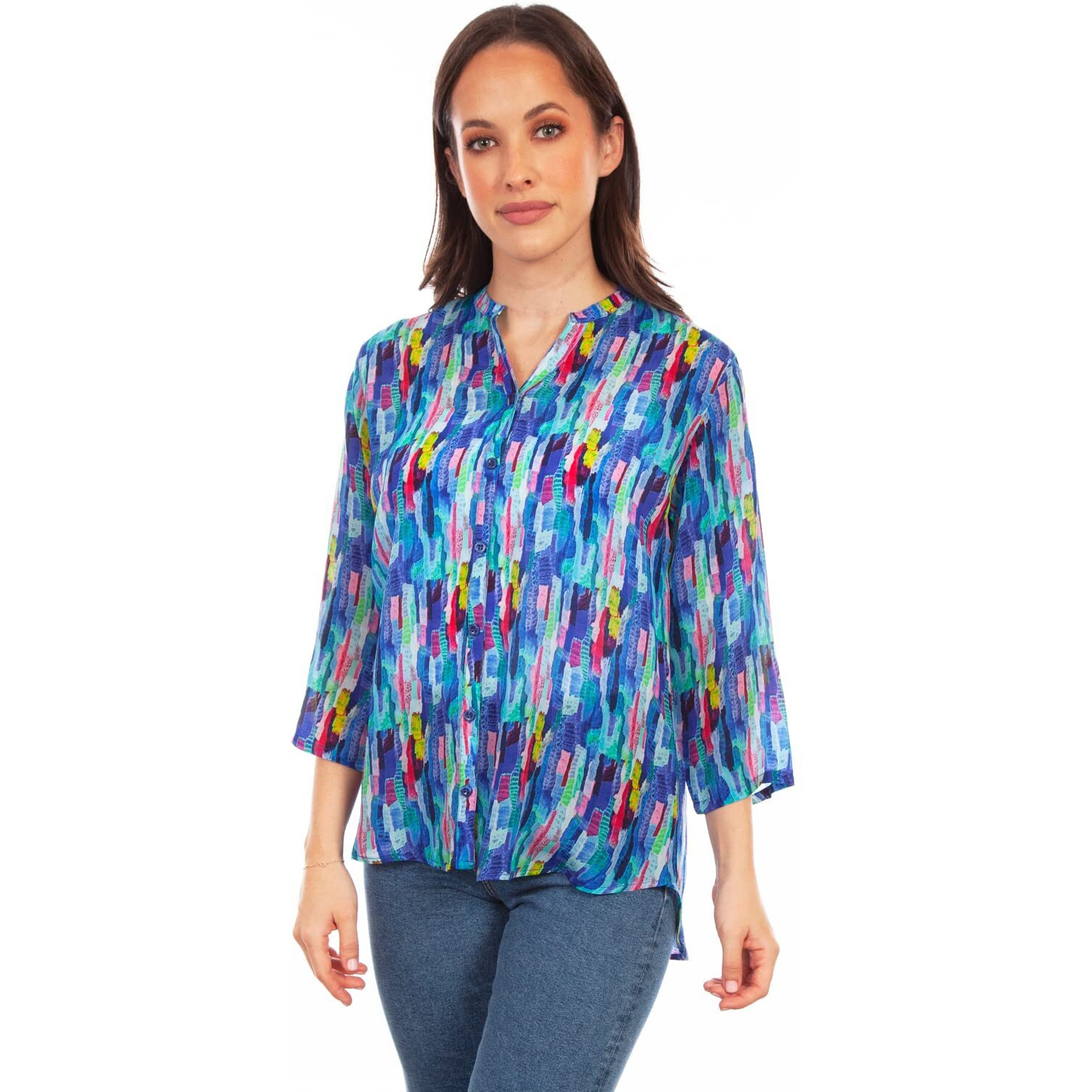 Scully Western Shirt Womens 3/4 Sleeve Button Print XL Blue F0_HC817