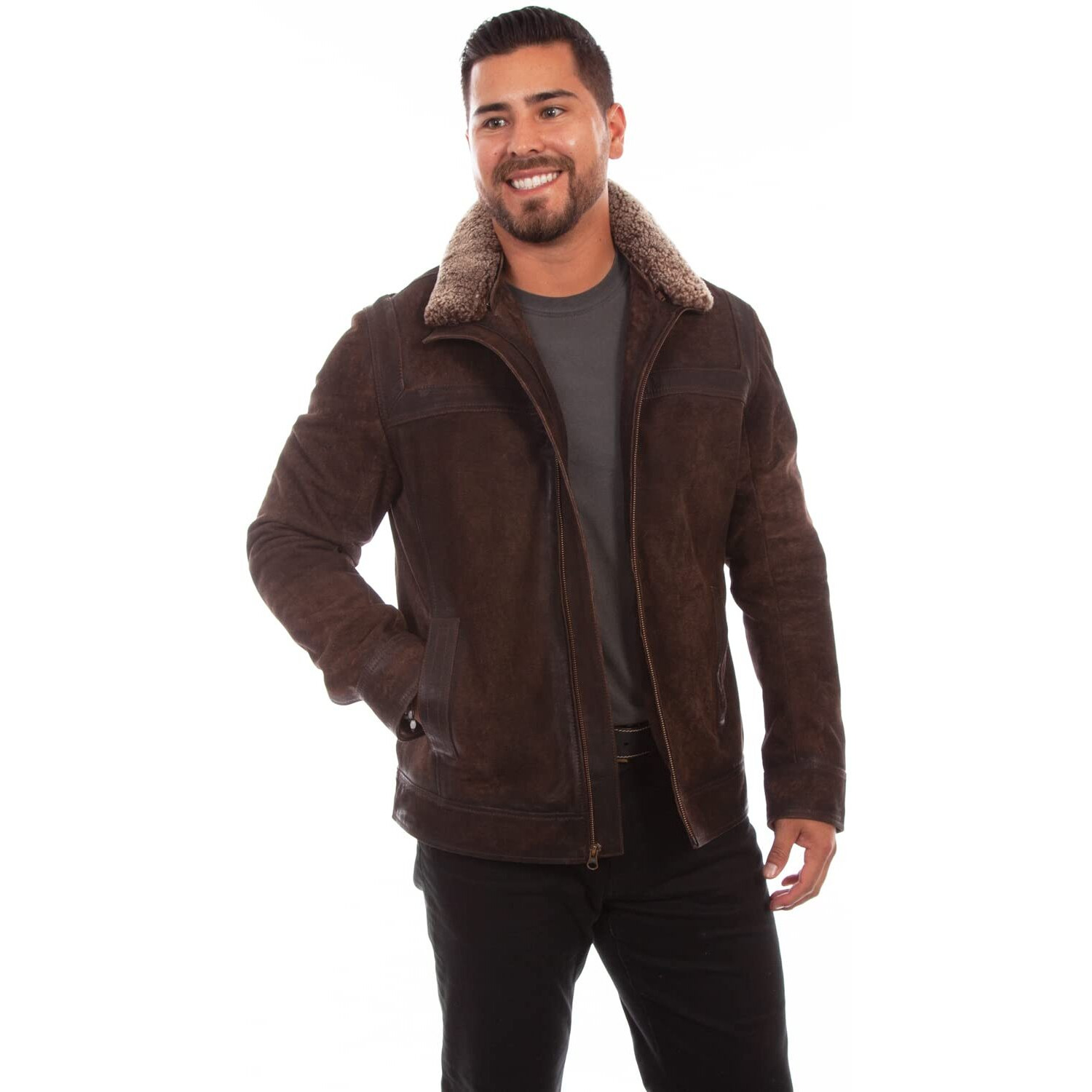 Scully Western Jacket Mens Shearling Collar L Chocolate F0_1072