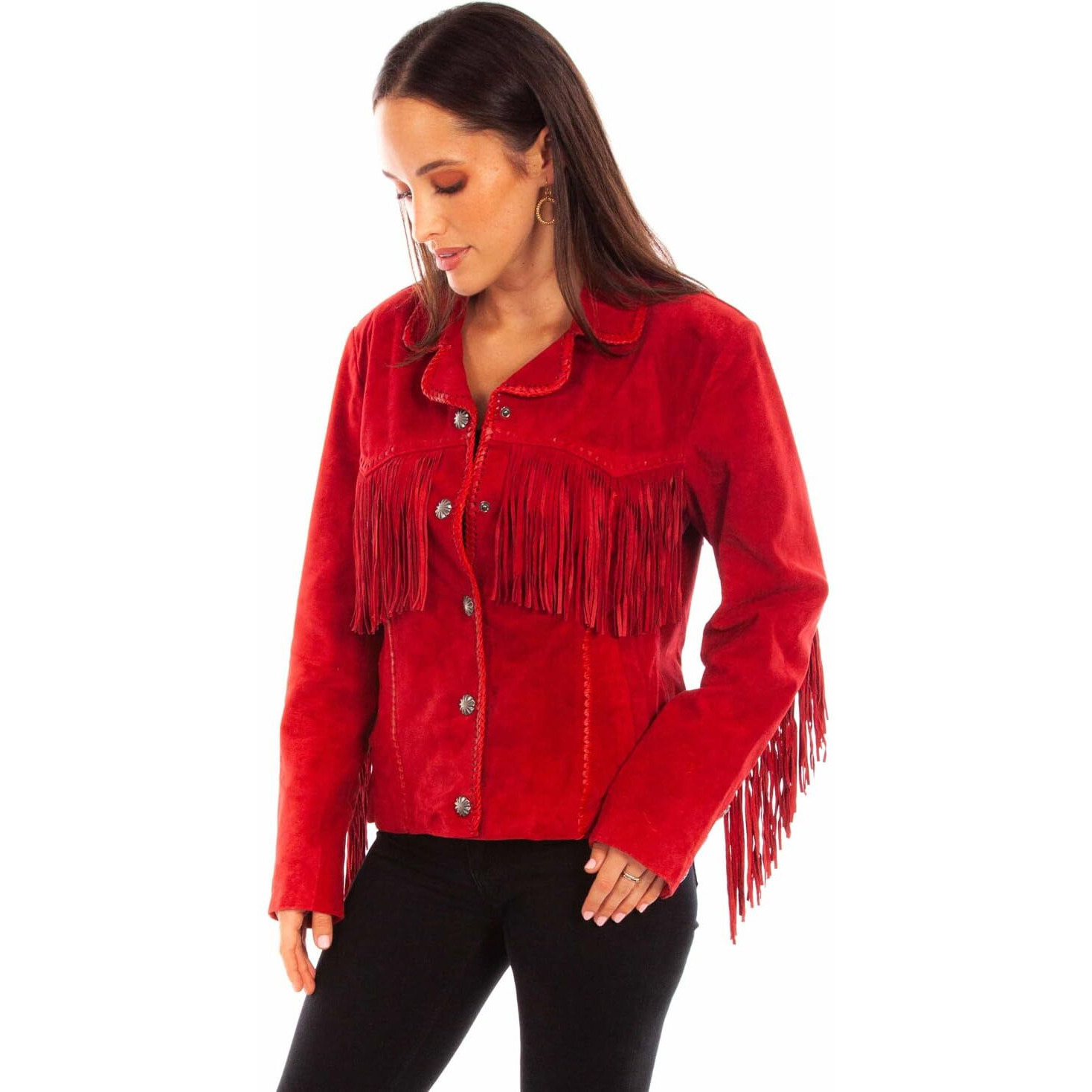 Scully Western Jacket Womens Suede Fringe XS Red Boar Suede F0_L1080