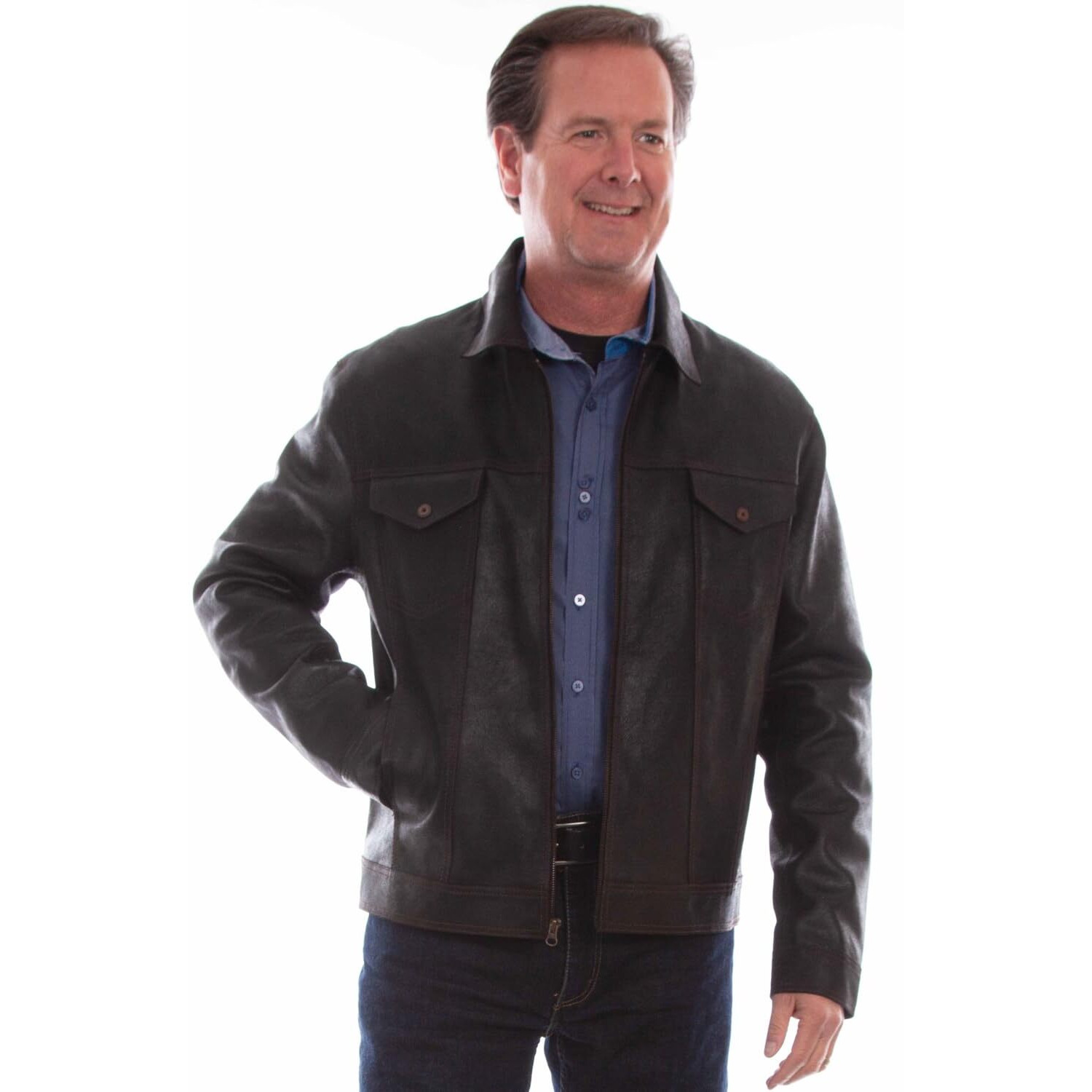 Scully Western Jacket Mens Leather Zip Rugged M Vintage Black F0_2015