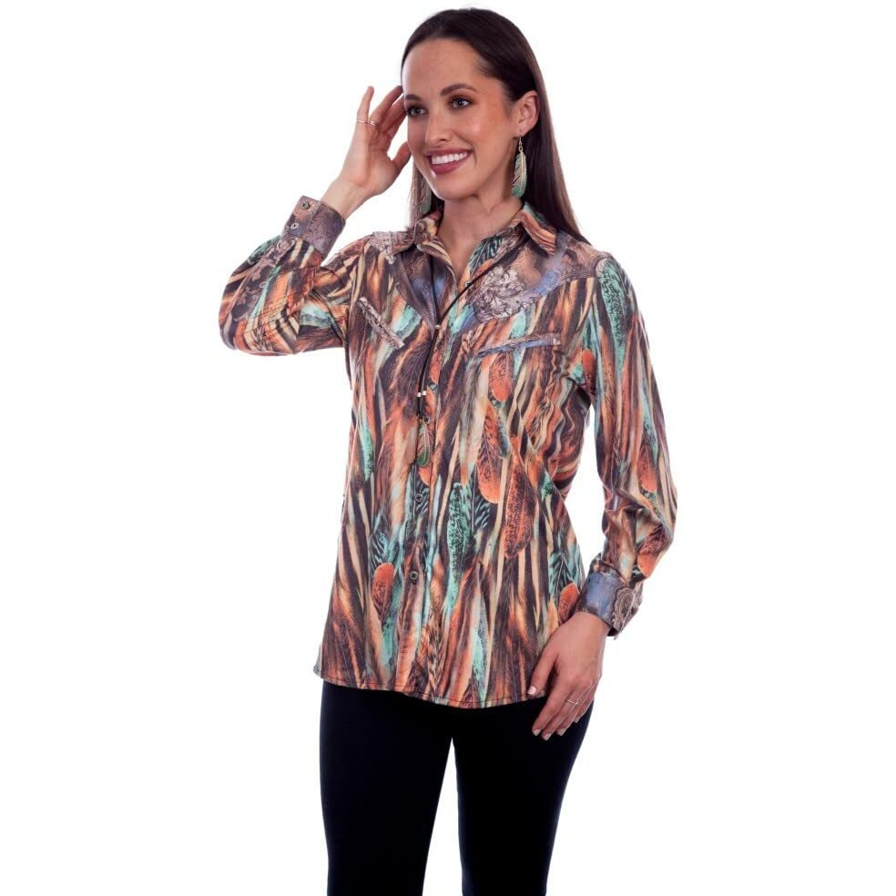 Scully Western Shirt Womens L/S Button Microfiber S Turquoise F0_HC833
