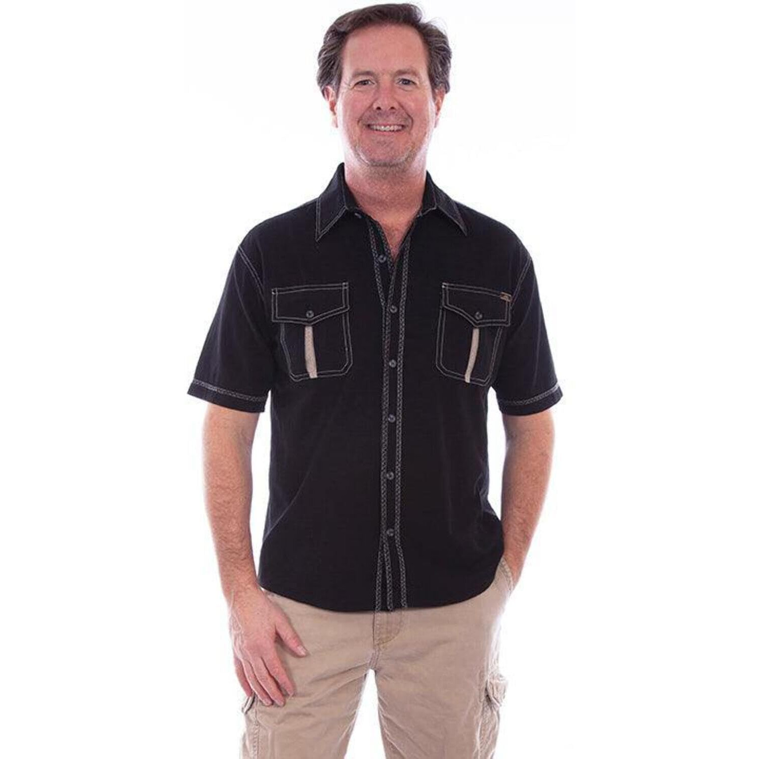 Scully Western Shirt Mens S/S Ridgeline Button L Black F0_5257