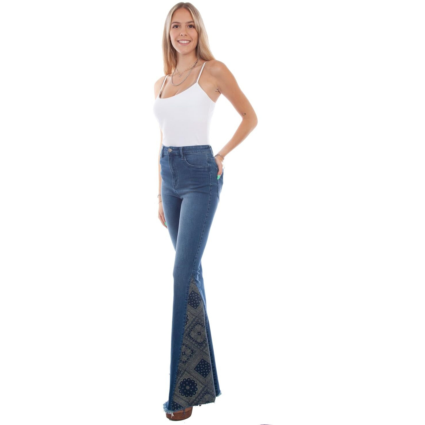 Scully Western Jeans Women Bandana Inset Bell Bottom 14 Denim F0_HC782