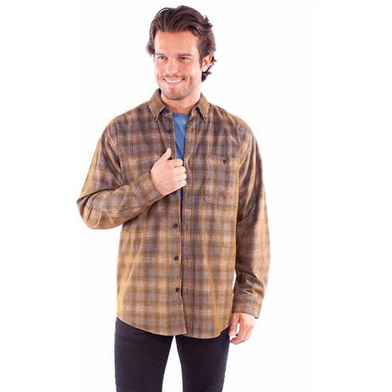 Scully Western Jacket Men Sherpa Lined Shirt Jac XL Blue Brown F0_5354