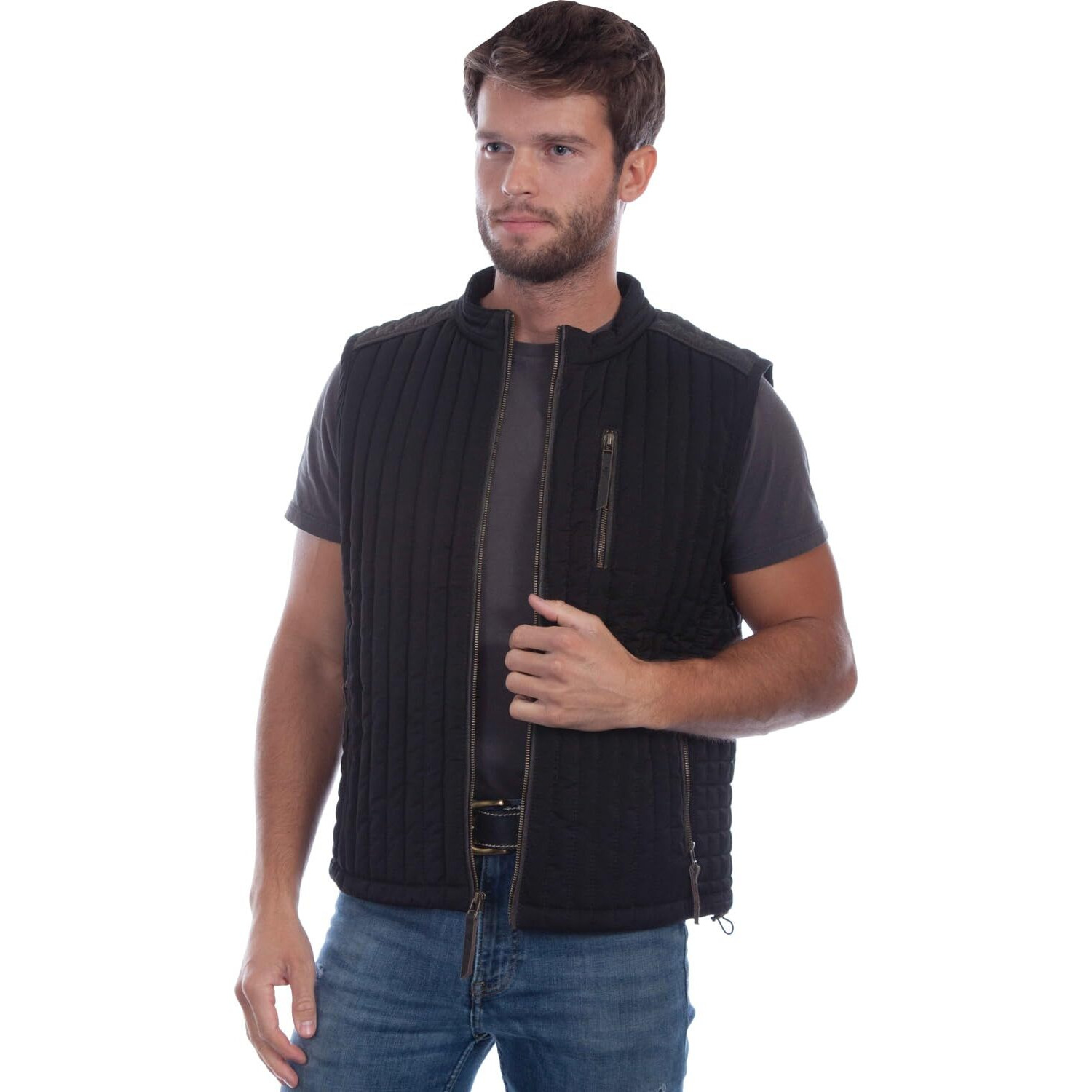 Scully Western Vest Mens Ribbed Suede Trim Zip XXL Black F0_5286