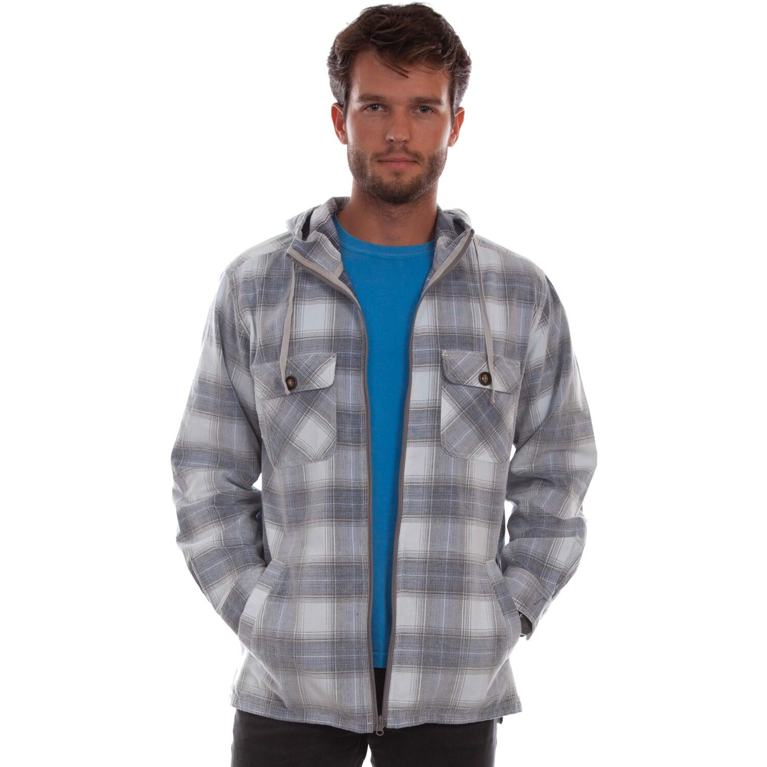 Scully Western Jacket Mens Unlined Corduroy Plaid L Blue Gray F0_5330
