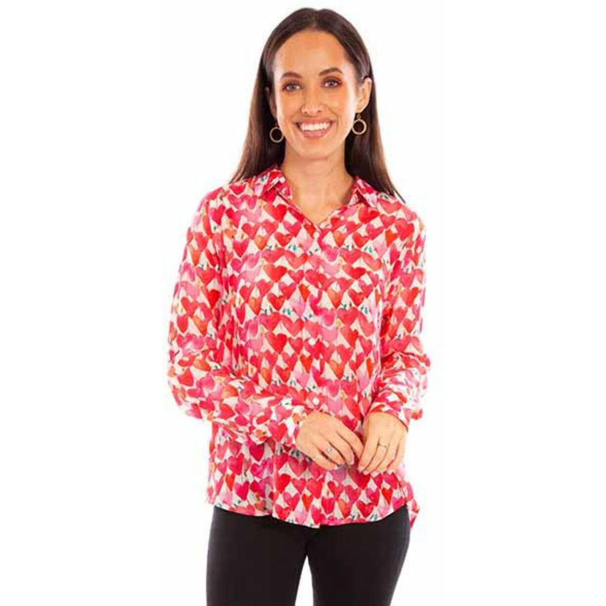 Scully Western Shirt Womens Long Sleeve Heart Print XL Pink F0_HC891