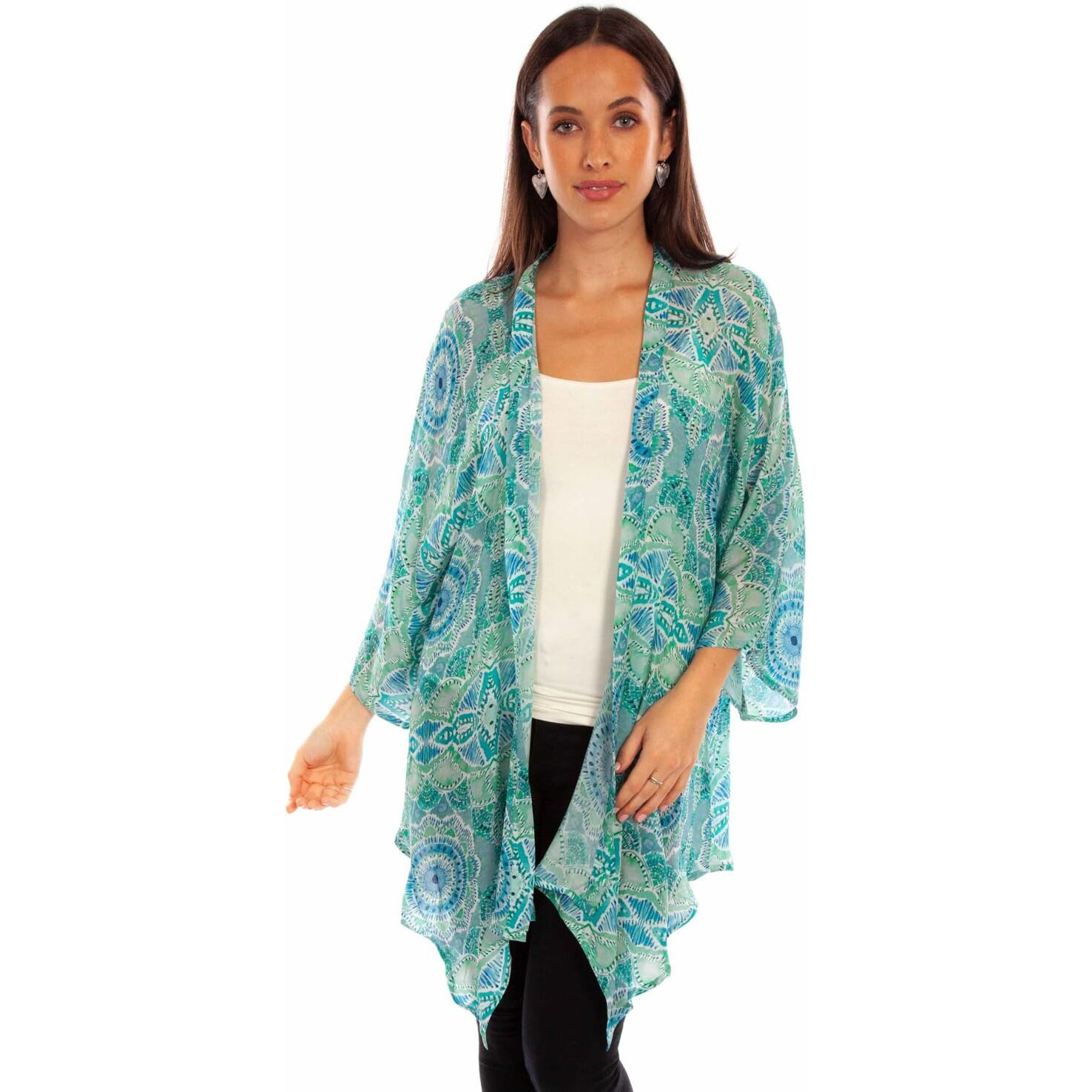 Scully Western Kimono Womens Long Sleeve Print Light S Aqua F0_HC884
