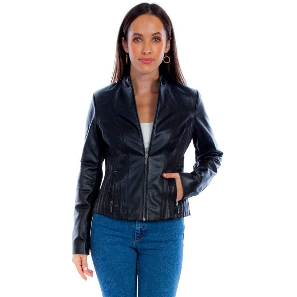 Scully Western Jacket Womens Leather Zip Front M Black Lamb F0_L1084