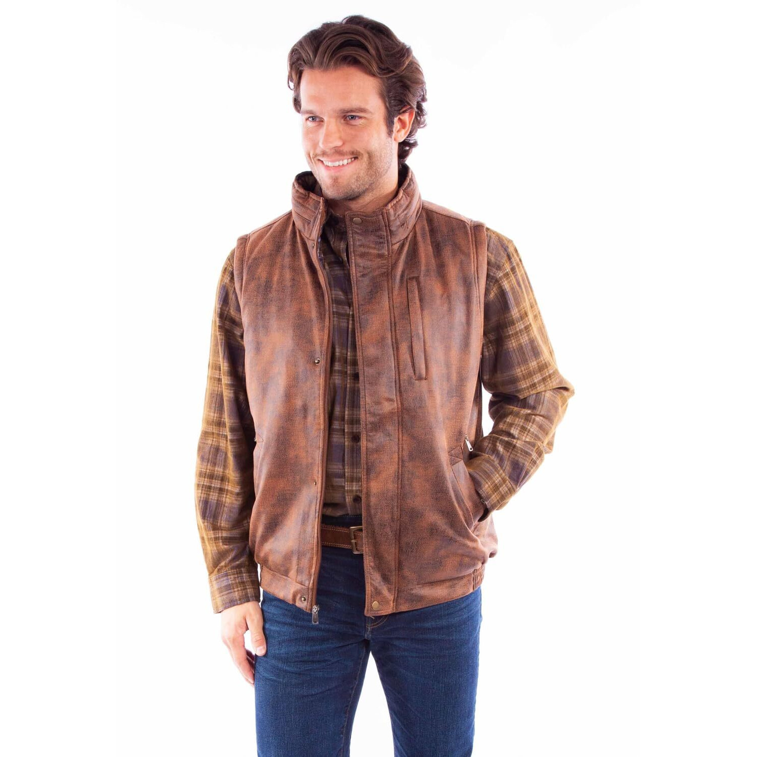 Scully Western Vest Mens Moleskin Snap Front Polyester S Brown F0_5324