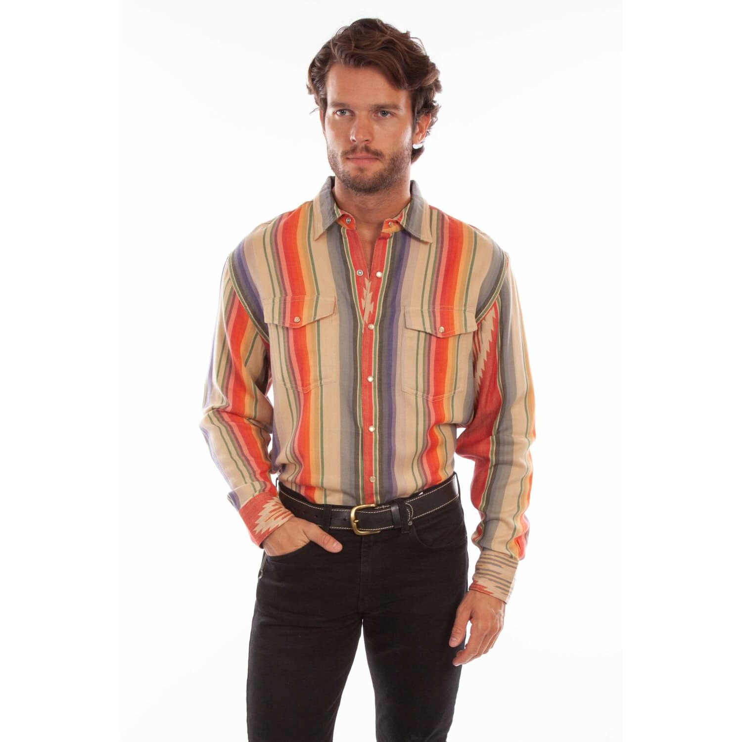 Scully Western Shirt Men L/S Jacquard Stripe Snap XXL Serape F0_PS-323
