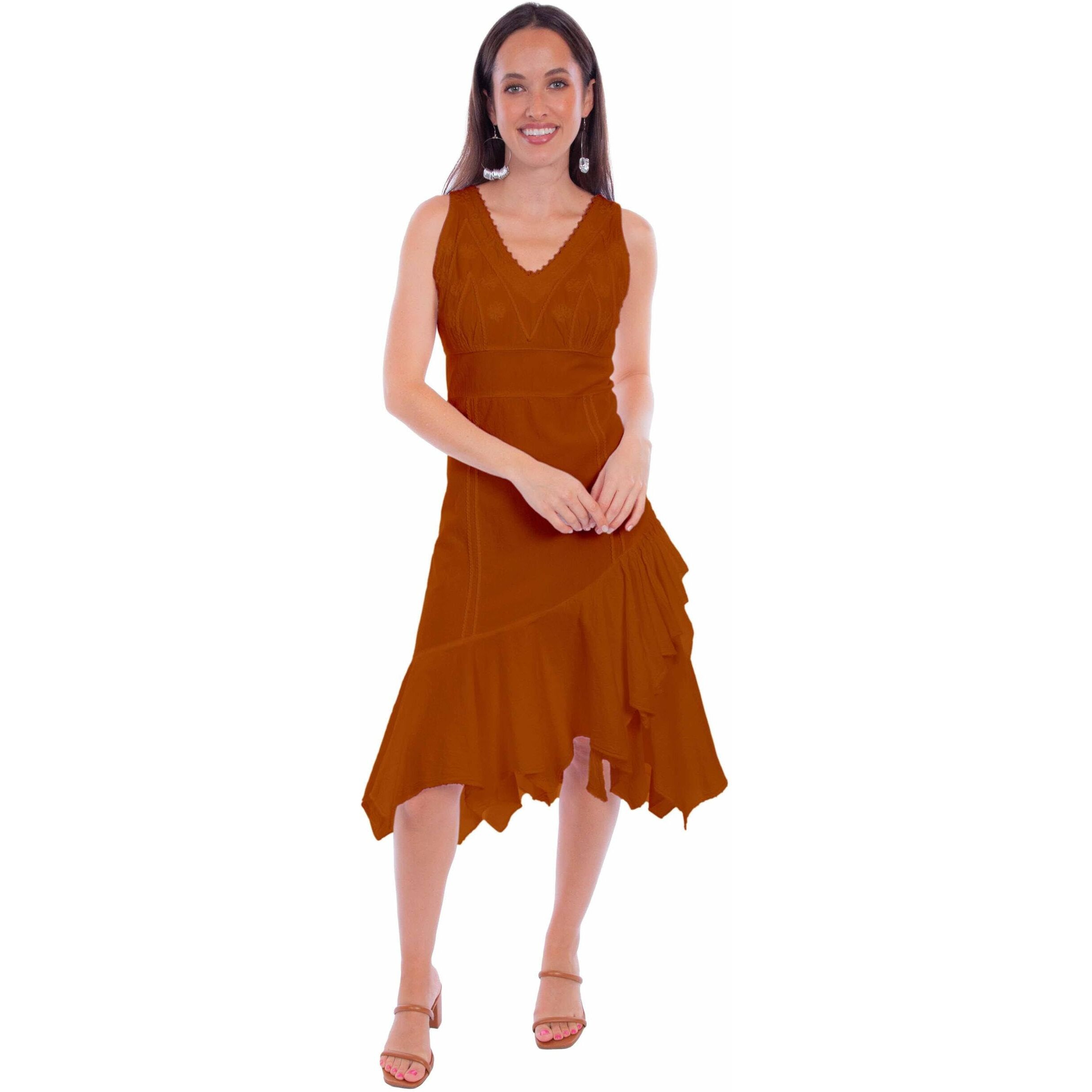 Scully Western Dress Womens Sleeveless Ruffle S Ginger F0_PSL-271