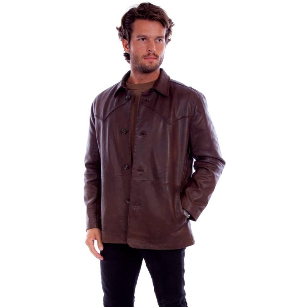Scully Western Jacket Mens Whipstitch Leather L Chocolate F0_2050