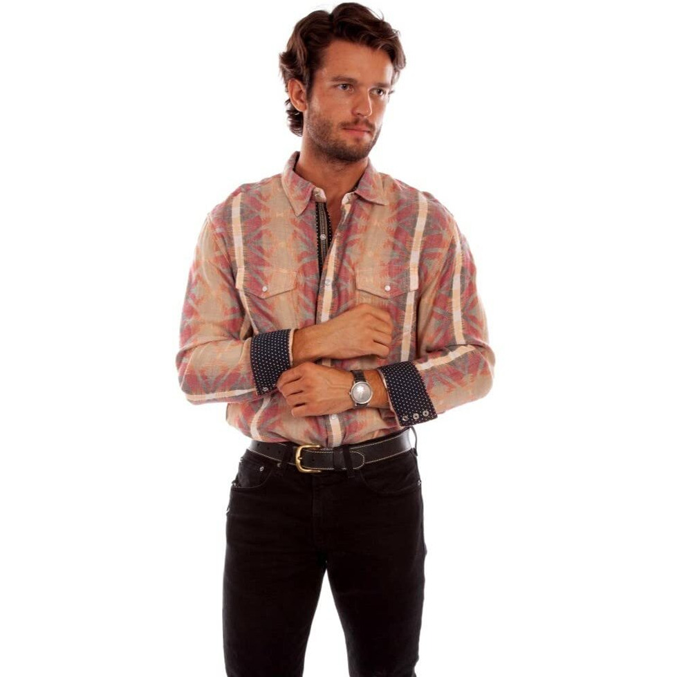 Scully Western Shirt Mens L/S Southwest Print XXL Natural F0_PS-280