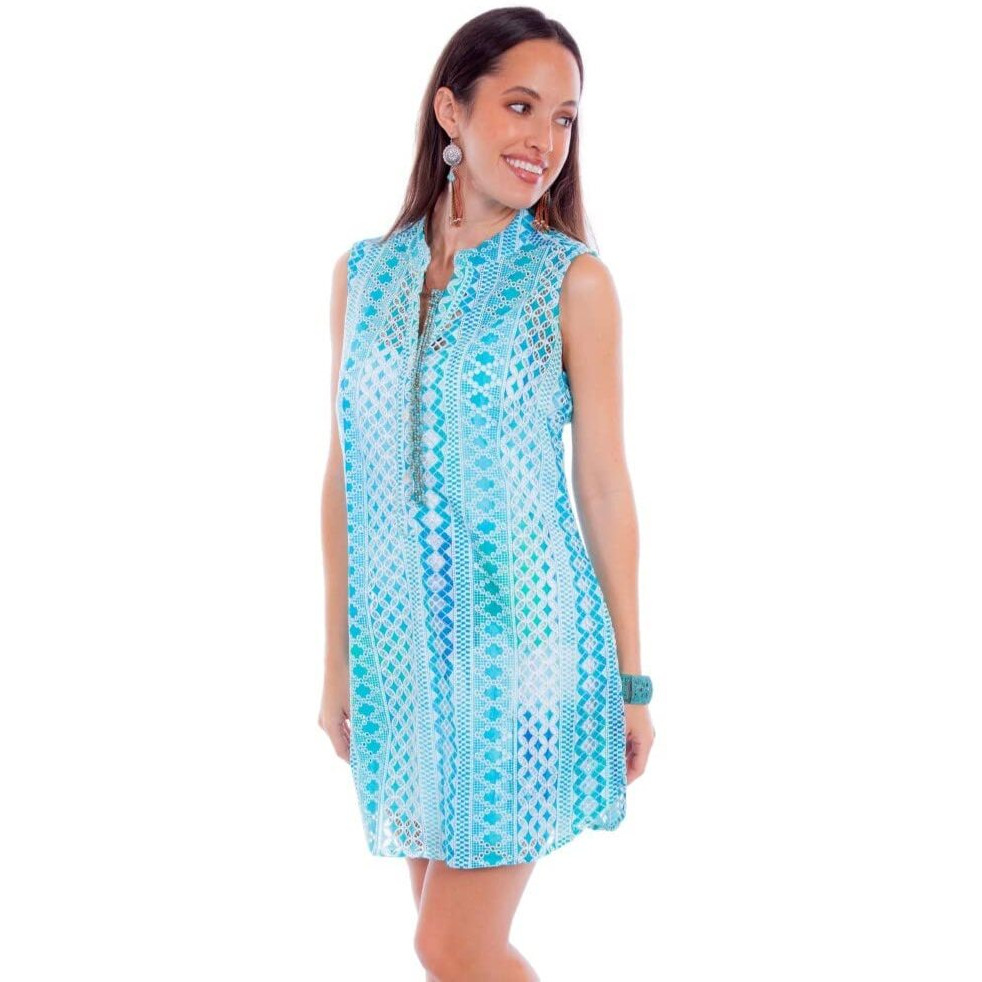 Scully Western Dress Womens Sleeveless Print Button XL Turq F0_HC899 Turquoise