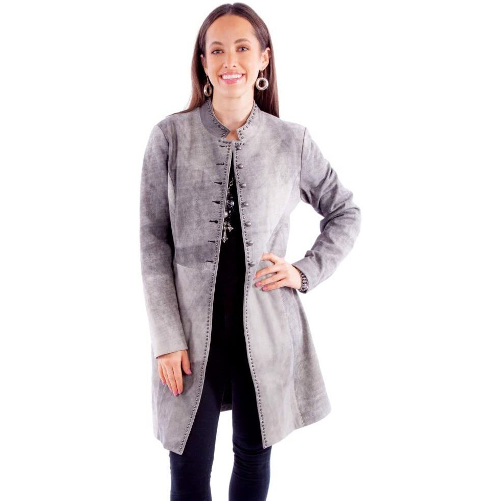 Scully Western Jacket Womens 3/4 Length Studded XL Gray F0_L1098