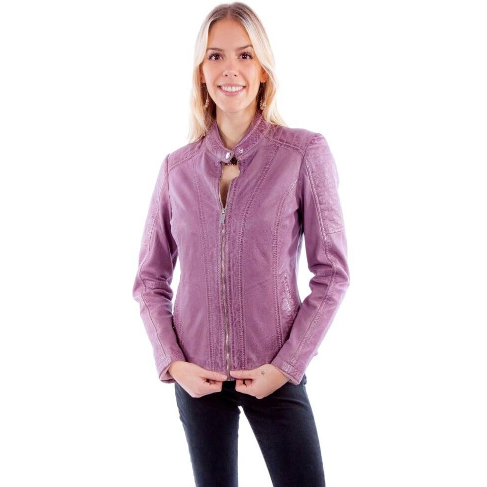 Scully Western Jacket Womens Zip Front Leather L Lavender F0_L1109