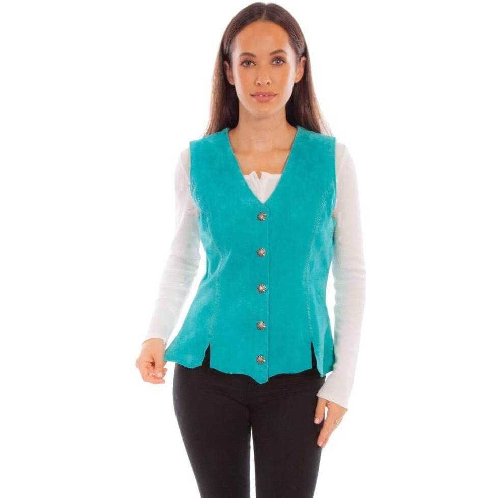 Scully Western Vest Womens Leather Whipstitch XL Turquoise F0_L1102
