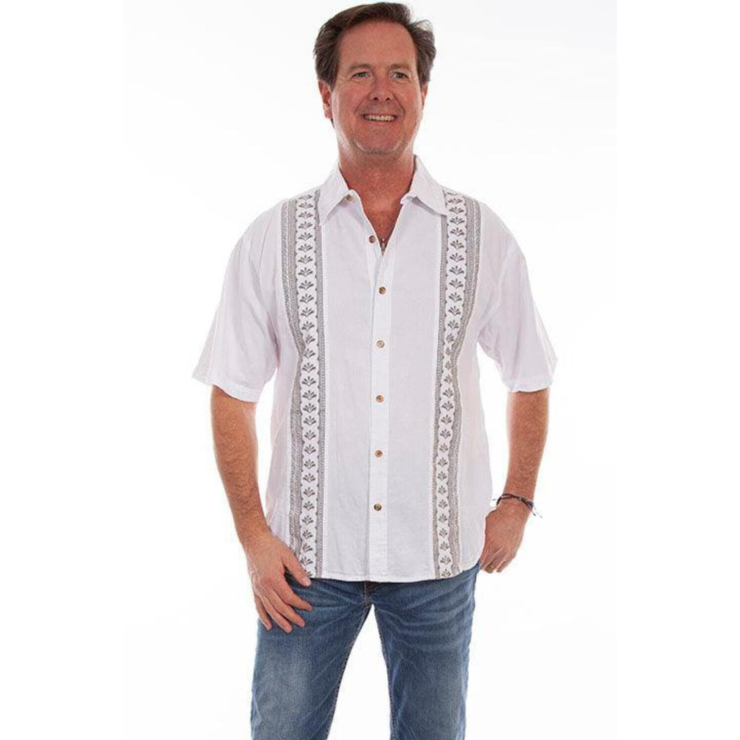 Scully Mens White/Grey 100% Cotton Calypso S/S Shirt 2X