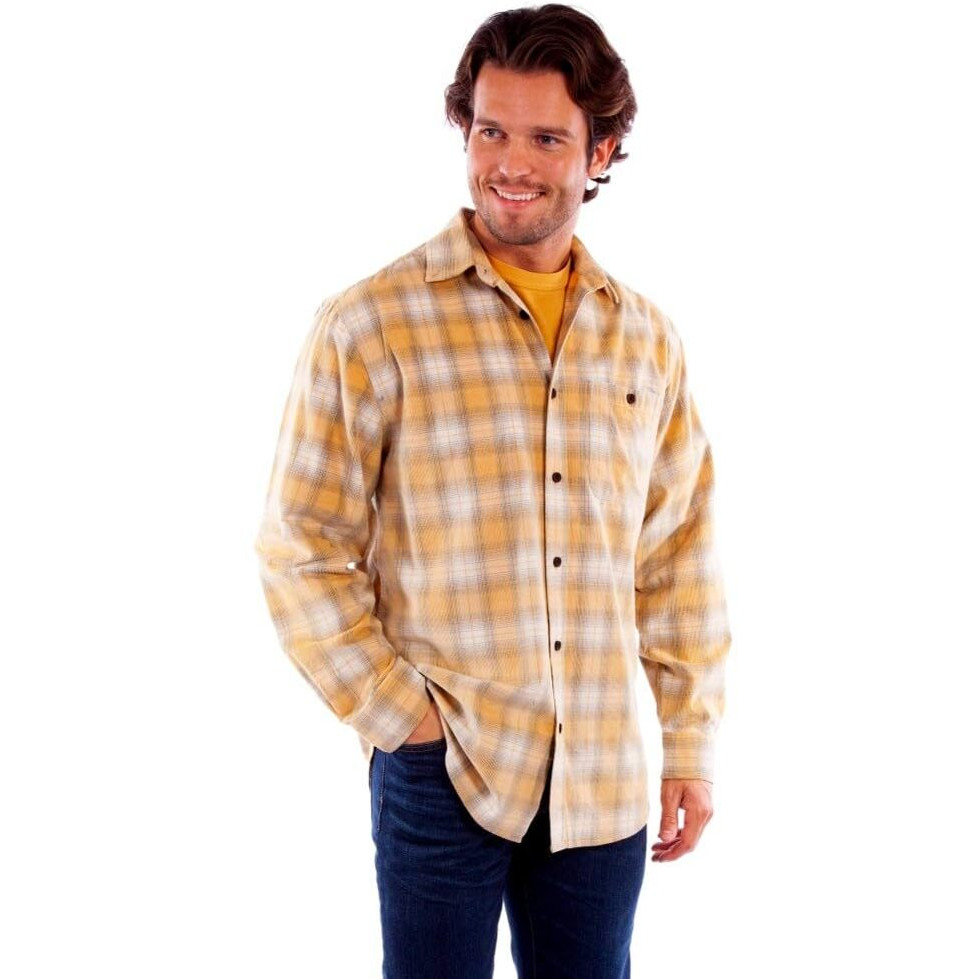 Scully Western Shirt Mens L/S Corduroy Plaid Button L Natural F0_5357