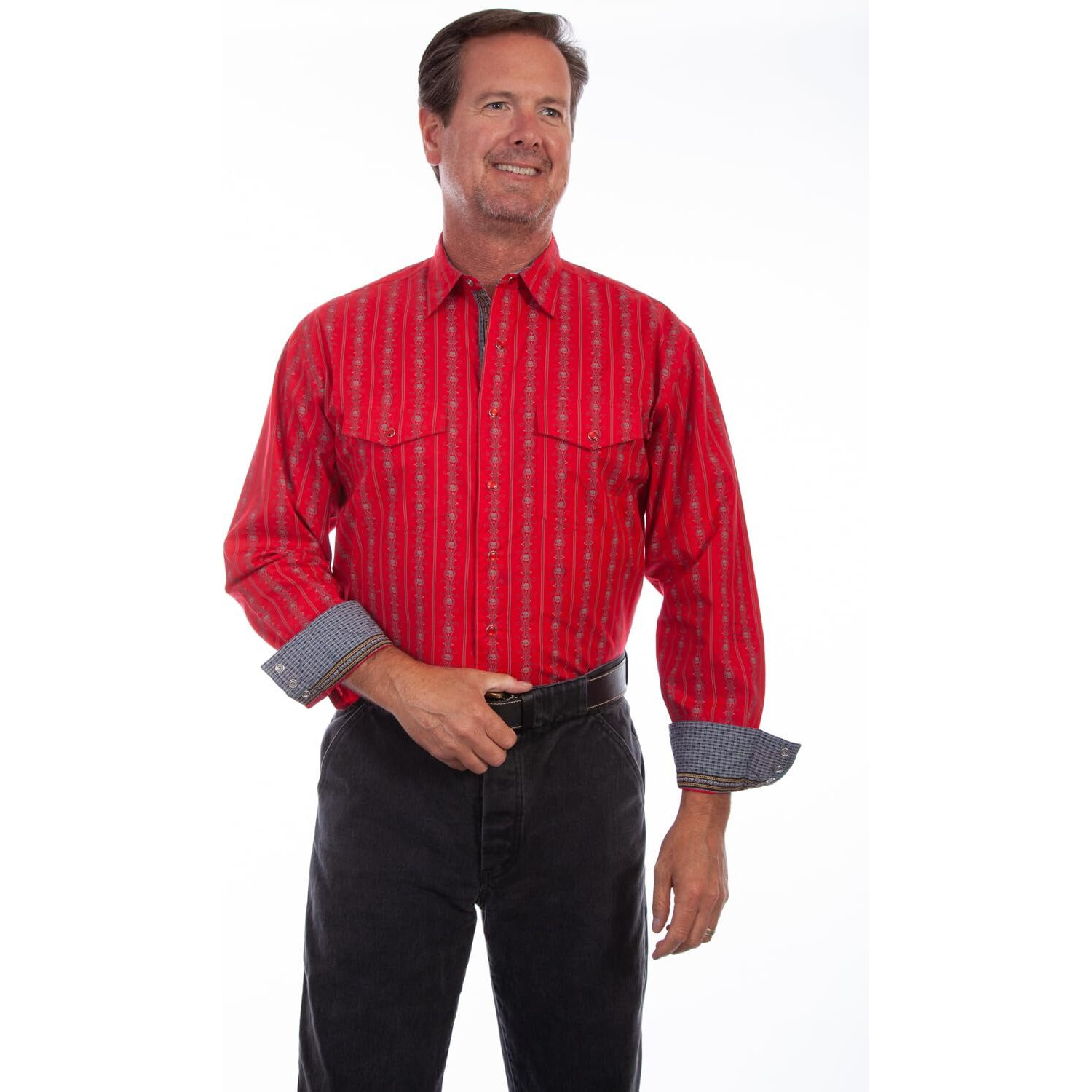 Scully Men's Skull Striped Long Sleeve Pearl Snap Western Shirt - PS-093-RED X-