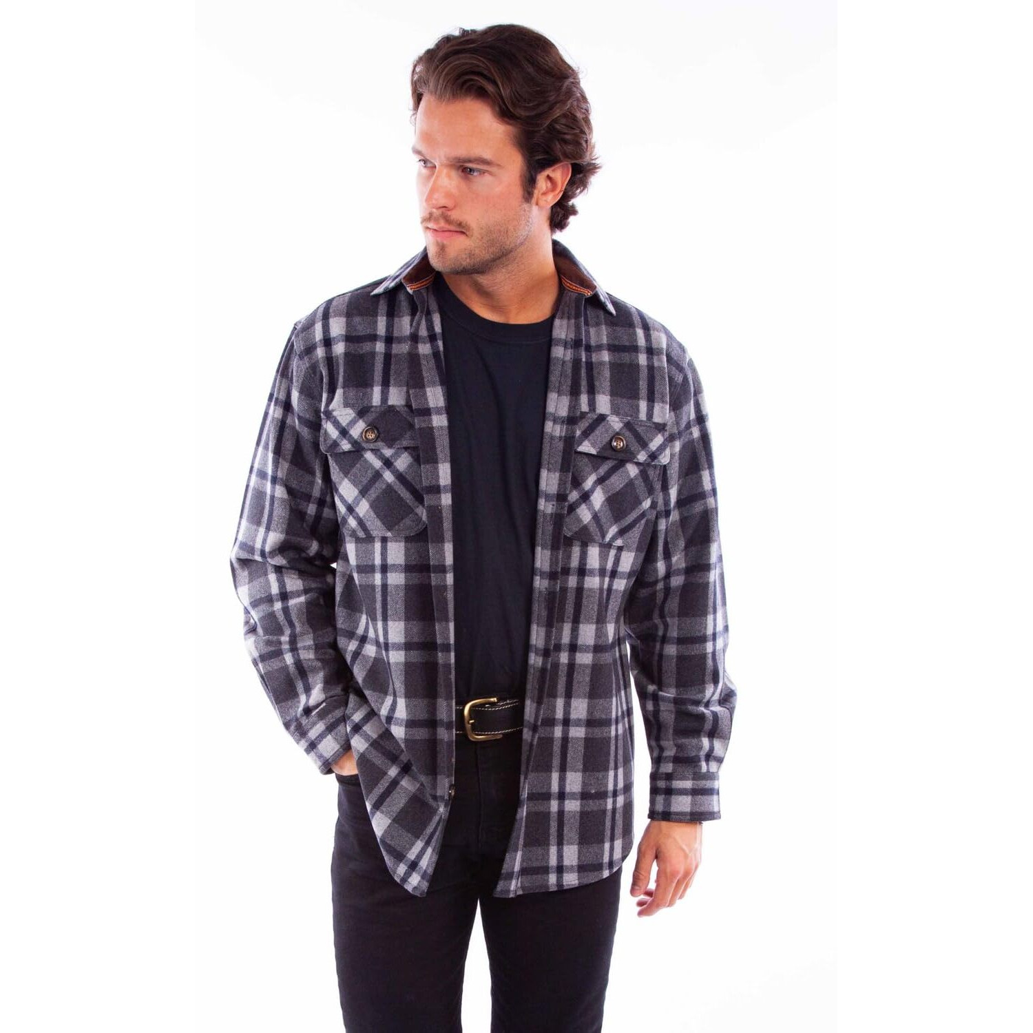 Scully Western Shirt Mens L/S Wool Blend Flannel XL Charcoal F0_5353