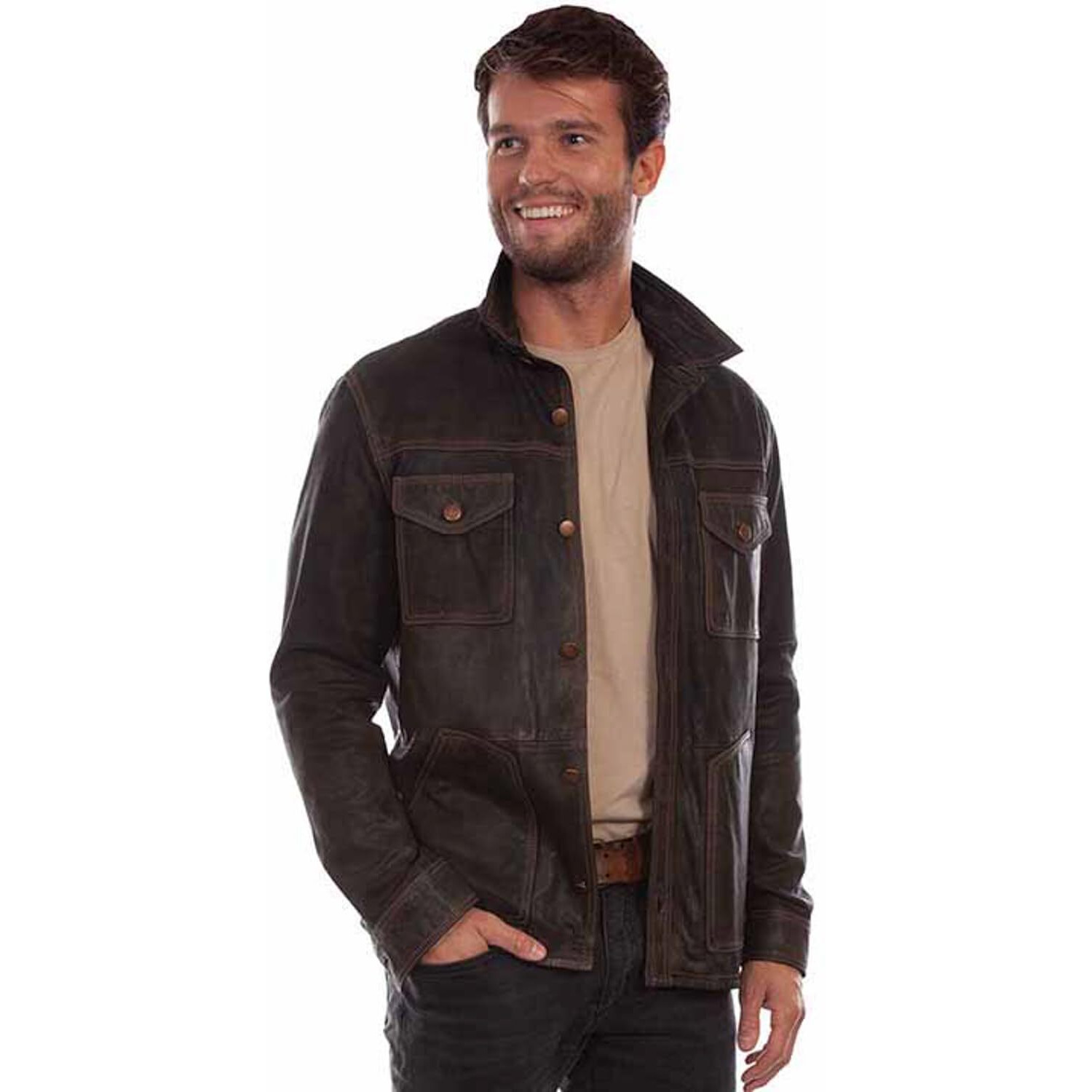 Scully Western Jacket Mens Button Front Leather 3X Chocolate F0_2025