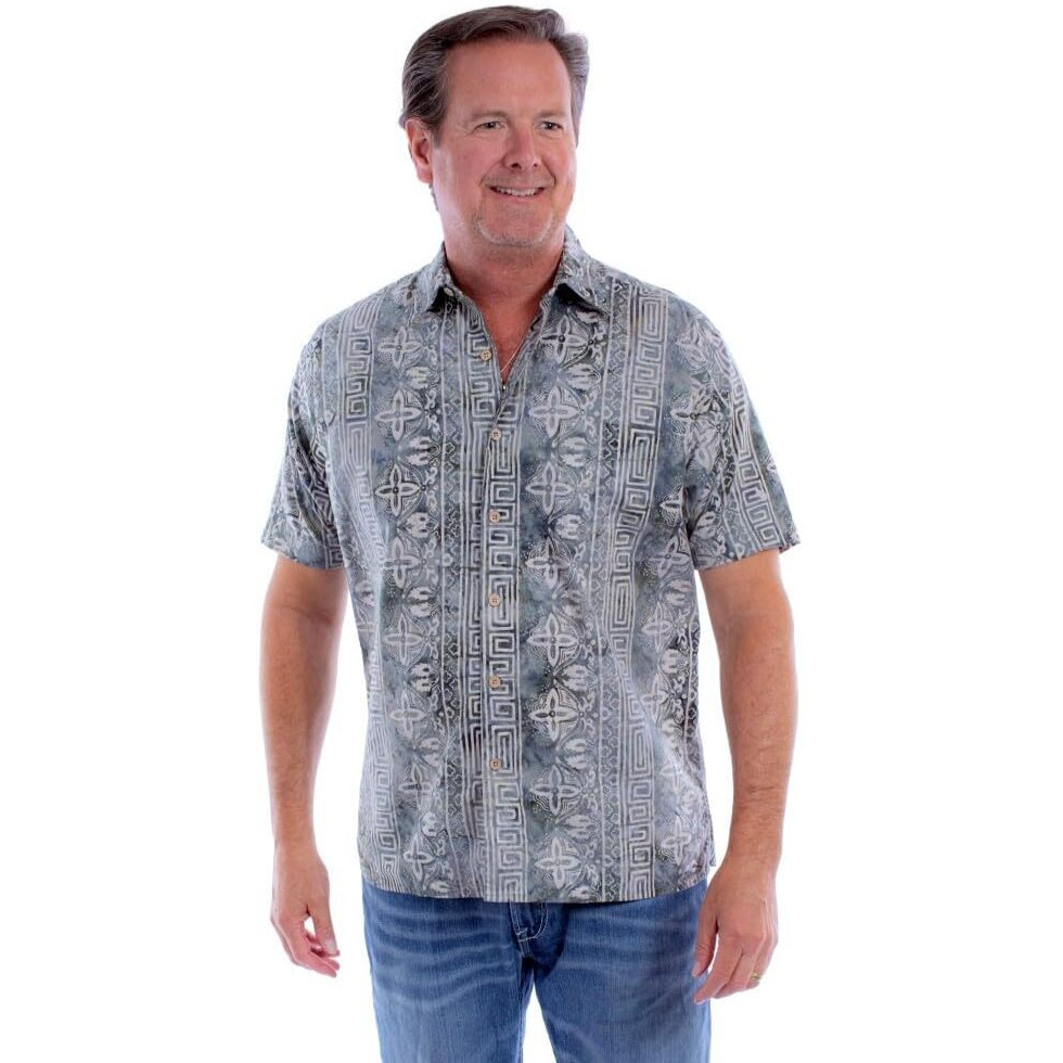 Scully Western Shirt Mens S/S Batik Allover Print S Denim F0_5379