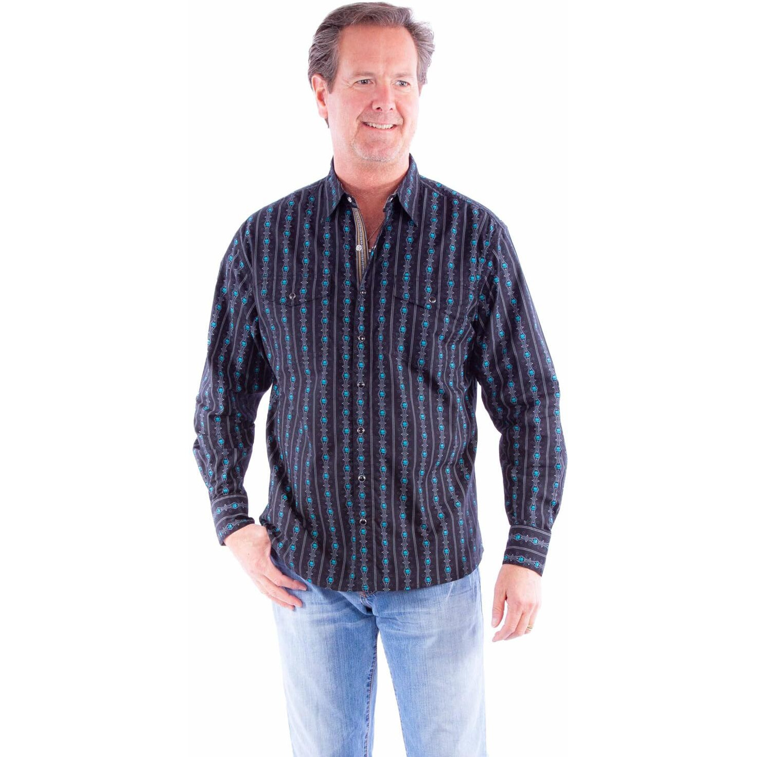 Scully Western Shirt Mens Long Sleeve Snap Skulls XXL Turq F0_PS-093