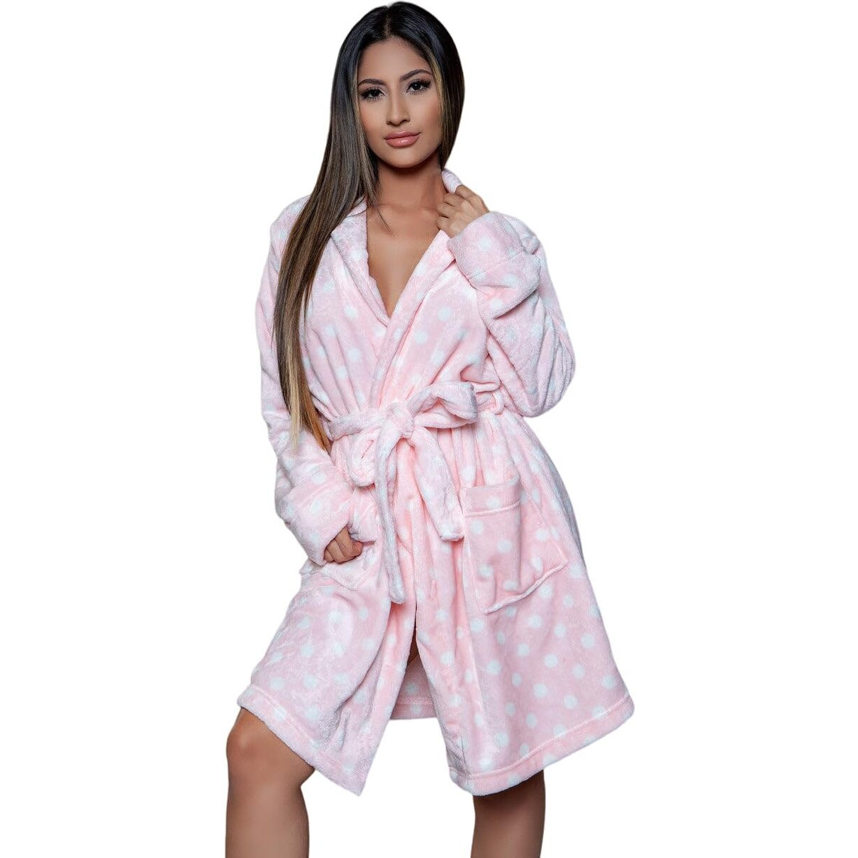 Be Wicked Womens Kaylee Mid-Length Plush Robe, L-XL, Pink-White