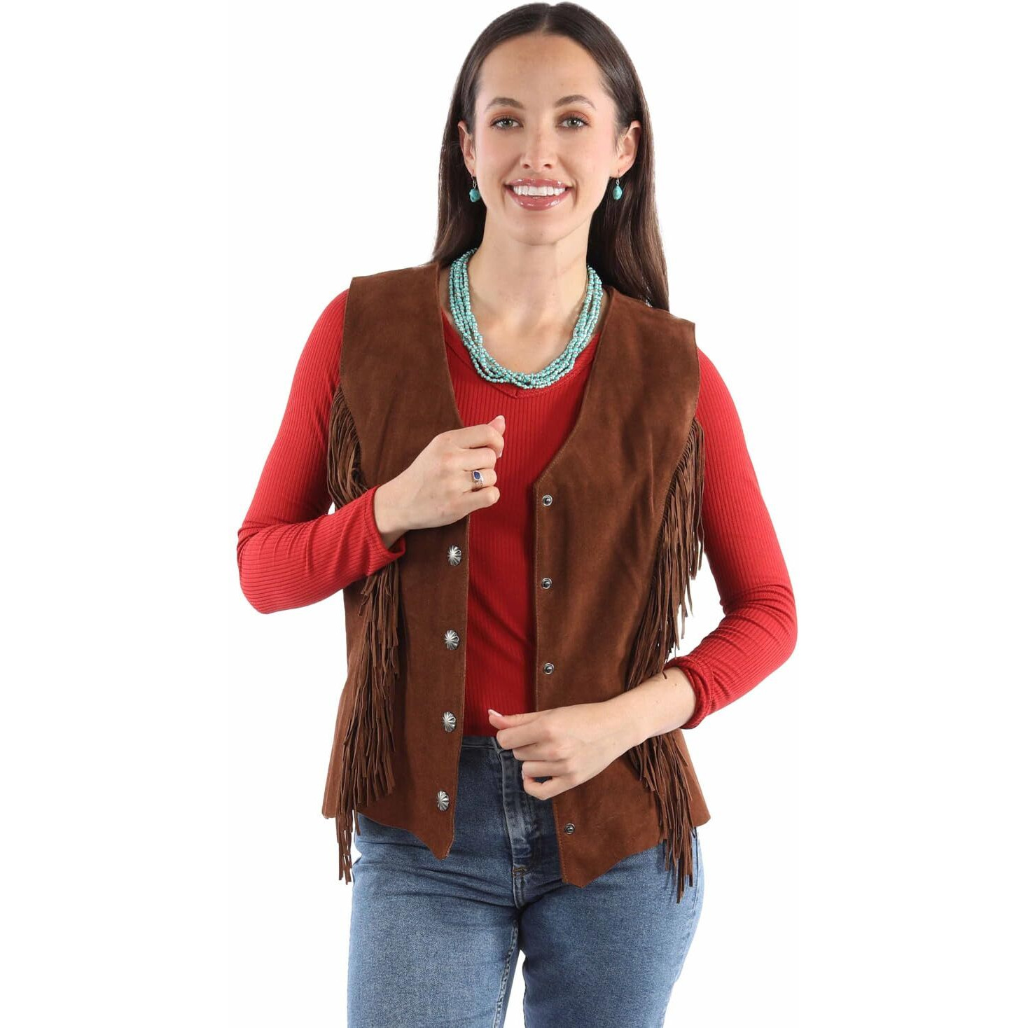 Scully Western Vest Womens Bohemian Fringe Snap XL Cafe Brown F0_L1126