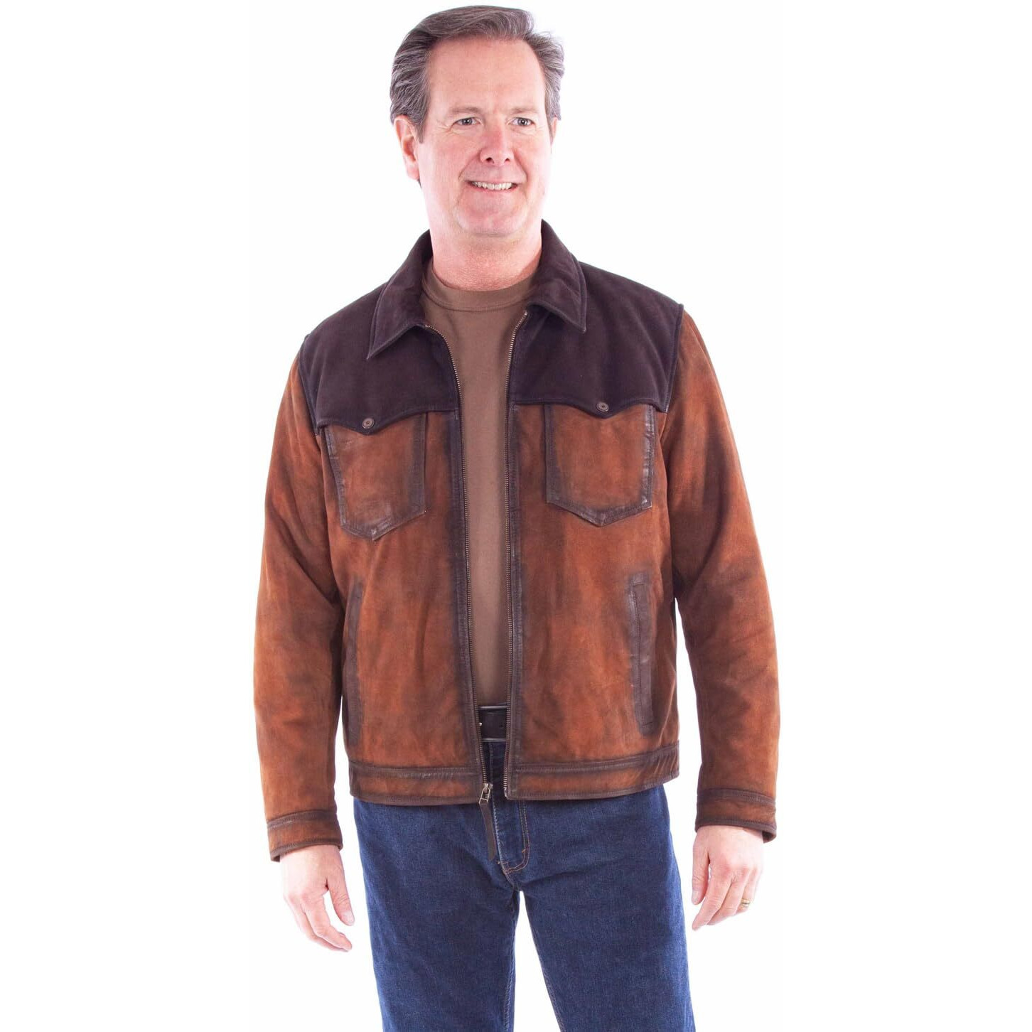 Scully Western Jacket Mens Two Tone Leather Zip Front M Brown F0_2026