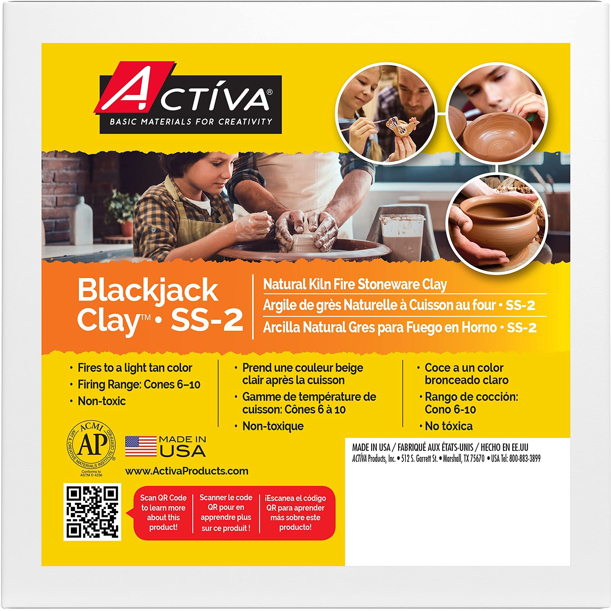Activa Blackjack SS-2 Stoneware Clay, 5lb (2.27kg) - Natural Clay for Kiln Firing | Perfect for Creating Tableware, Sculptures, Arts & Crafts