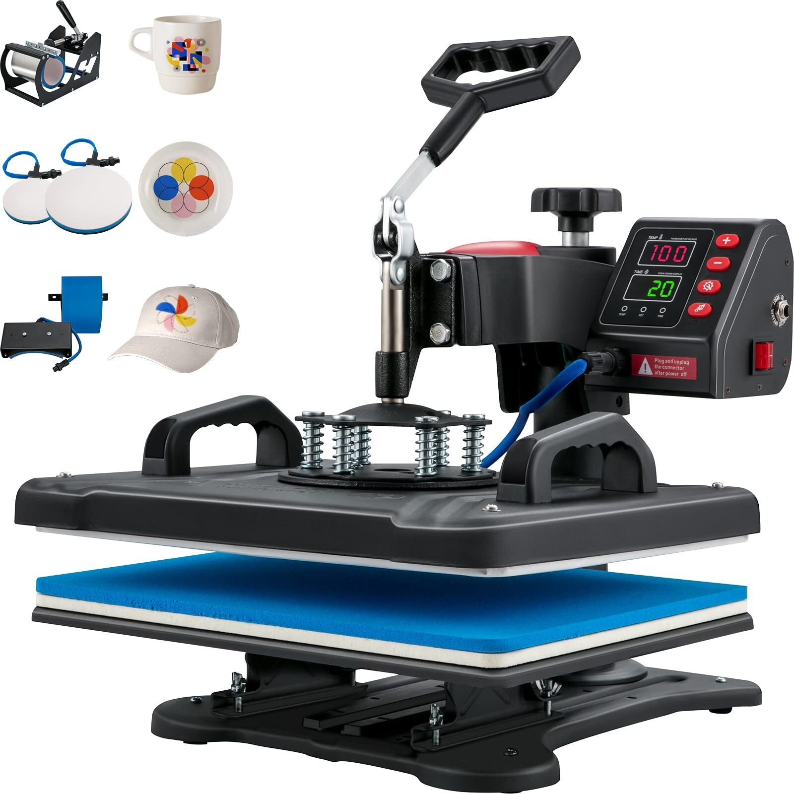 VEVOR 5 in 1 Heat Press Machine for T Shirts -12x15 Inch T Shirt Press with 6&quotx3&quotHat Press11oz Mug Press - 360 Swing Away 900W Fast Heat-up, Digital Precise Temperature Control Pro Heat Press