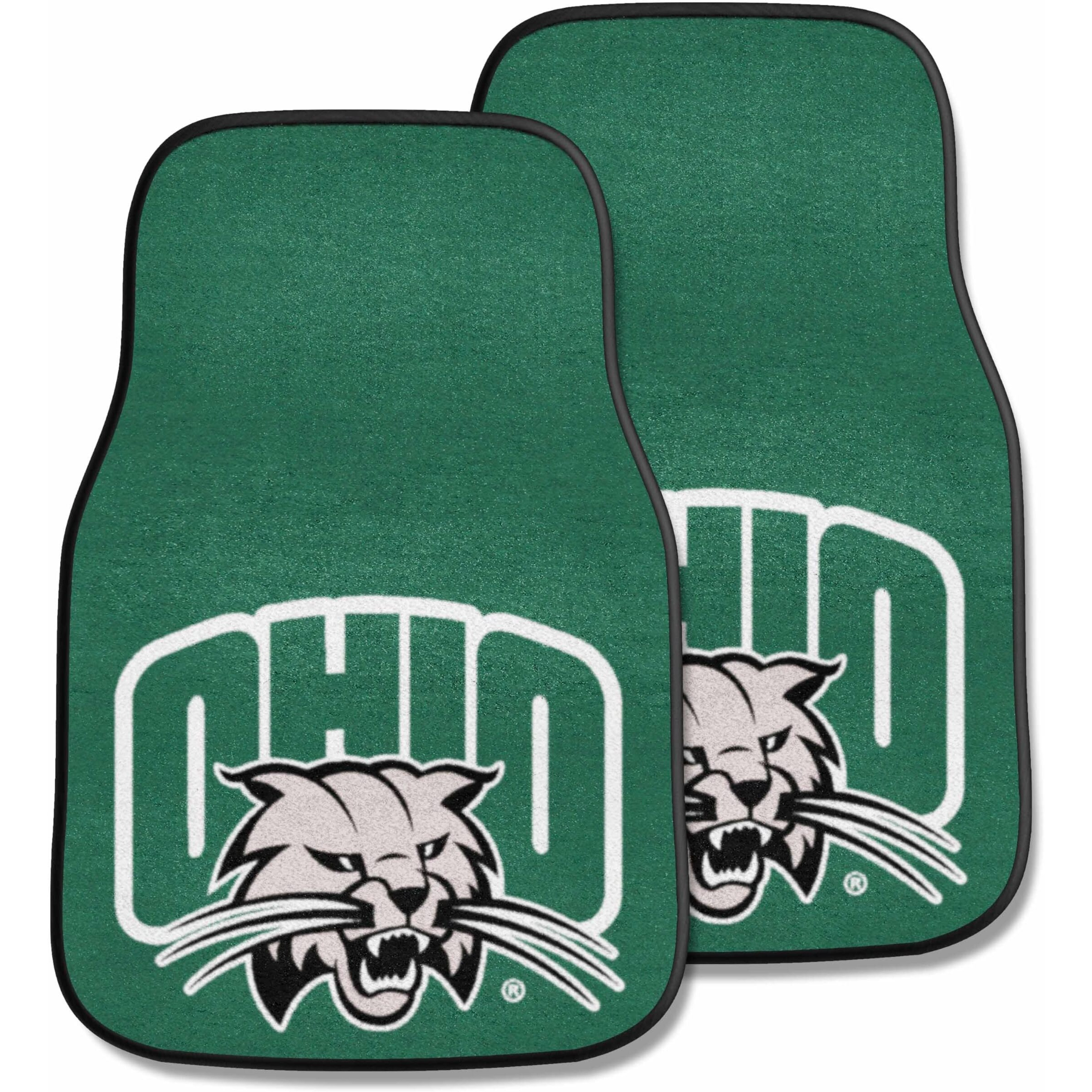 FANMATS 5294 Ohio Bobcats Front 2-Piece Team Logo Carpet Car Mat Set, Front Row Automotive Floor Mats, Non-Slip Backing, Team Colors