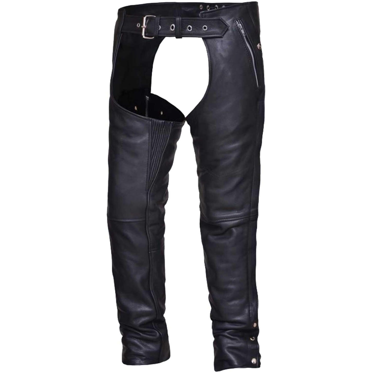 Unisex Naked Leather 4-Pocket Motorcycle Chaps,Black,Size - XL