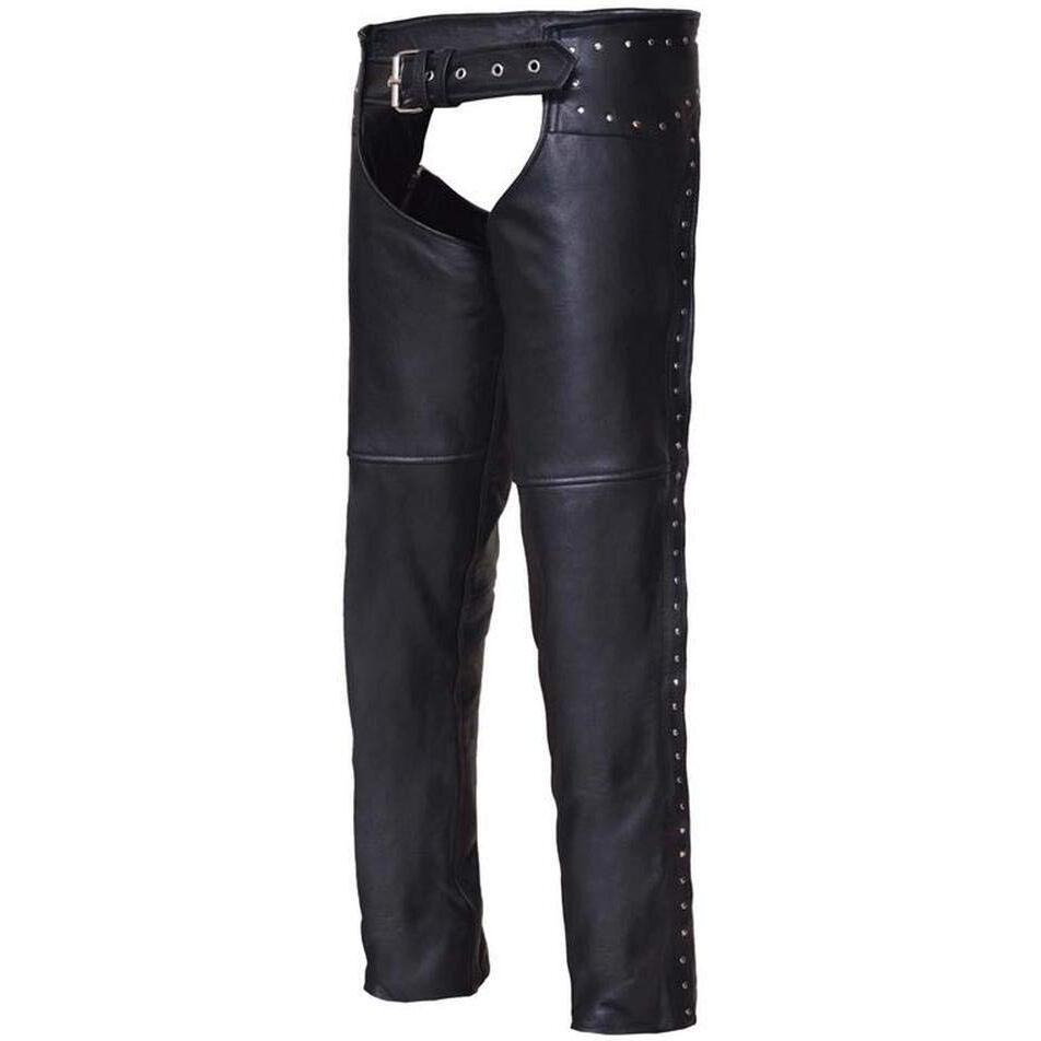 Unik International 7155-SD-BLK-2XL Ladies Premium Leather Studded Motorcycle Chaps Black - 2XL