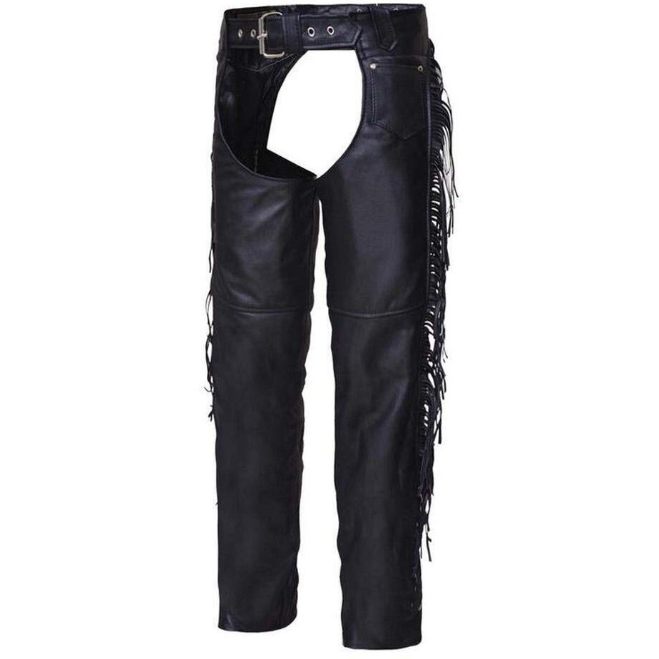 UNIK International 0733-00-BLK-3XS Unisex Premium Leather Coin Pocket Motorcycle Chaps with Finges 3XS - Black