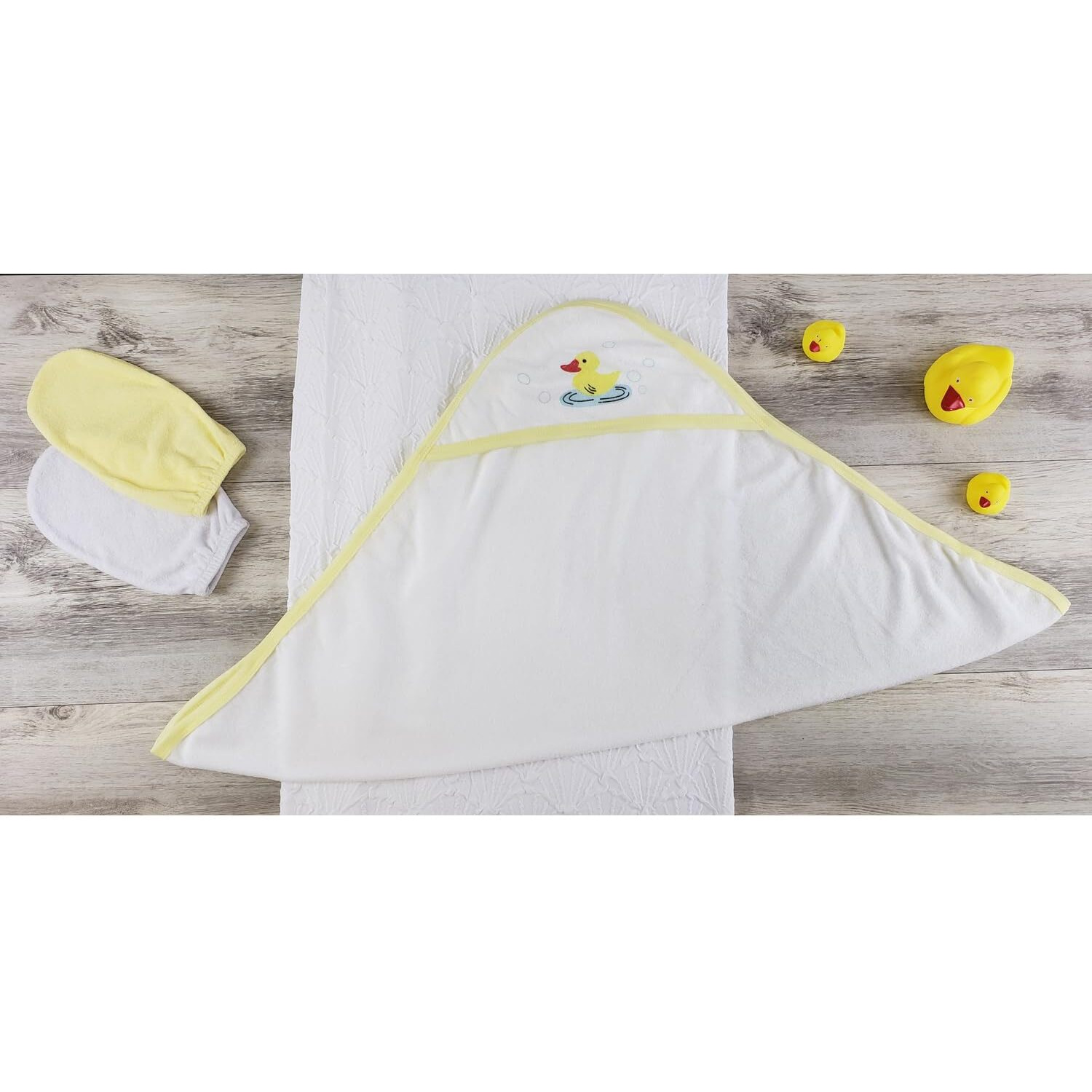 bambini Hooded Towel and Bath Mittens - Newborn White