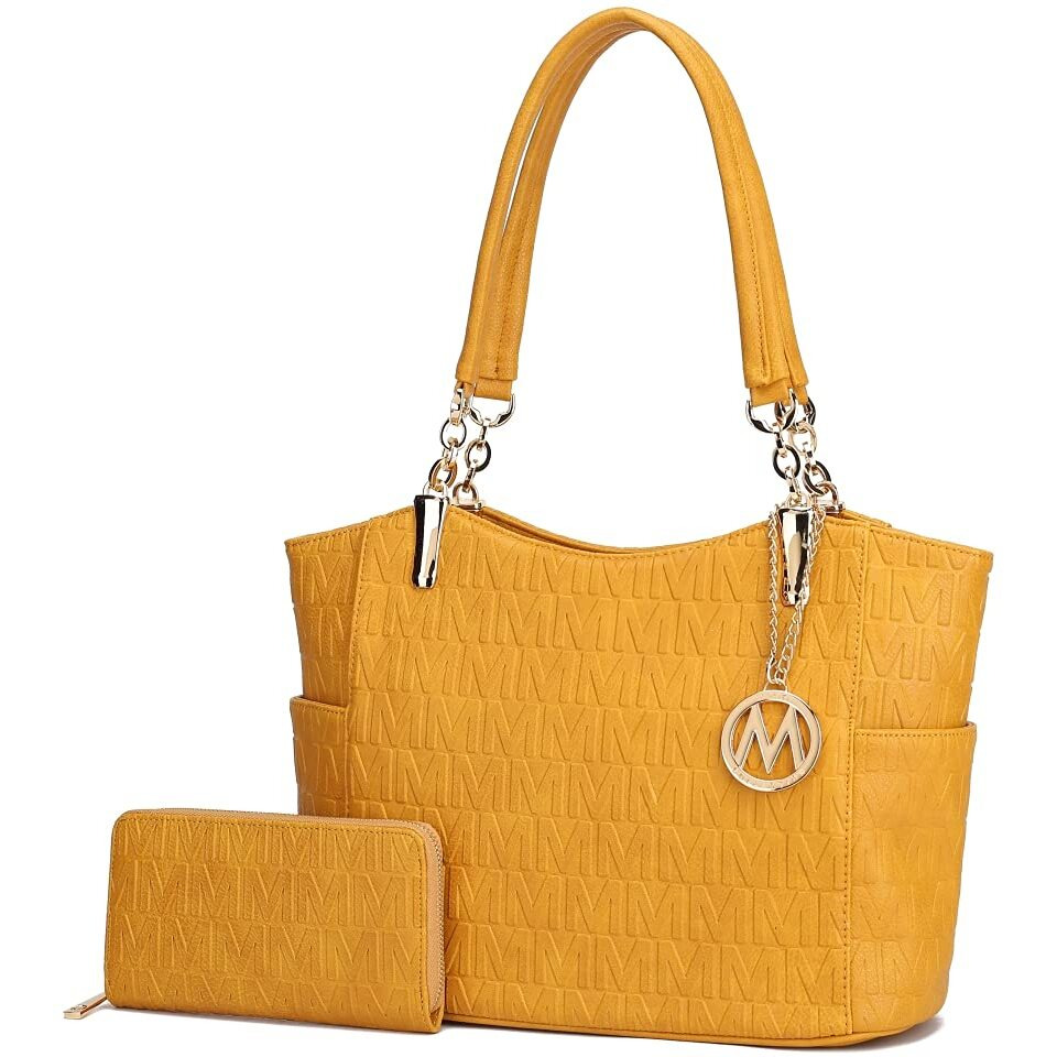 MKF Collection by Mia K. MKF-HM1501MS 2 Piece Allison Tote Bag & Wallet, Mustard