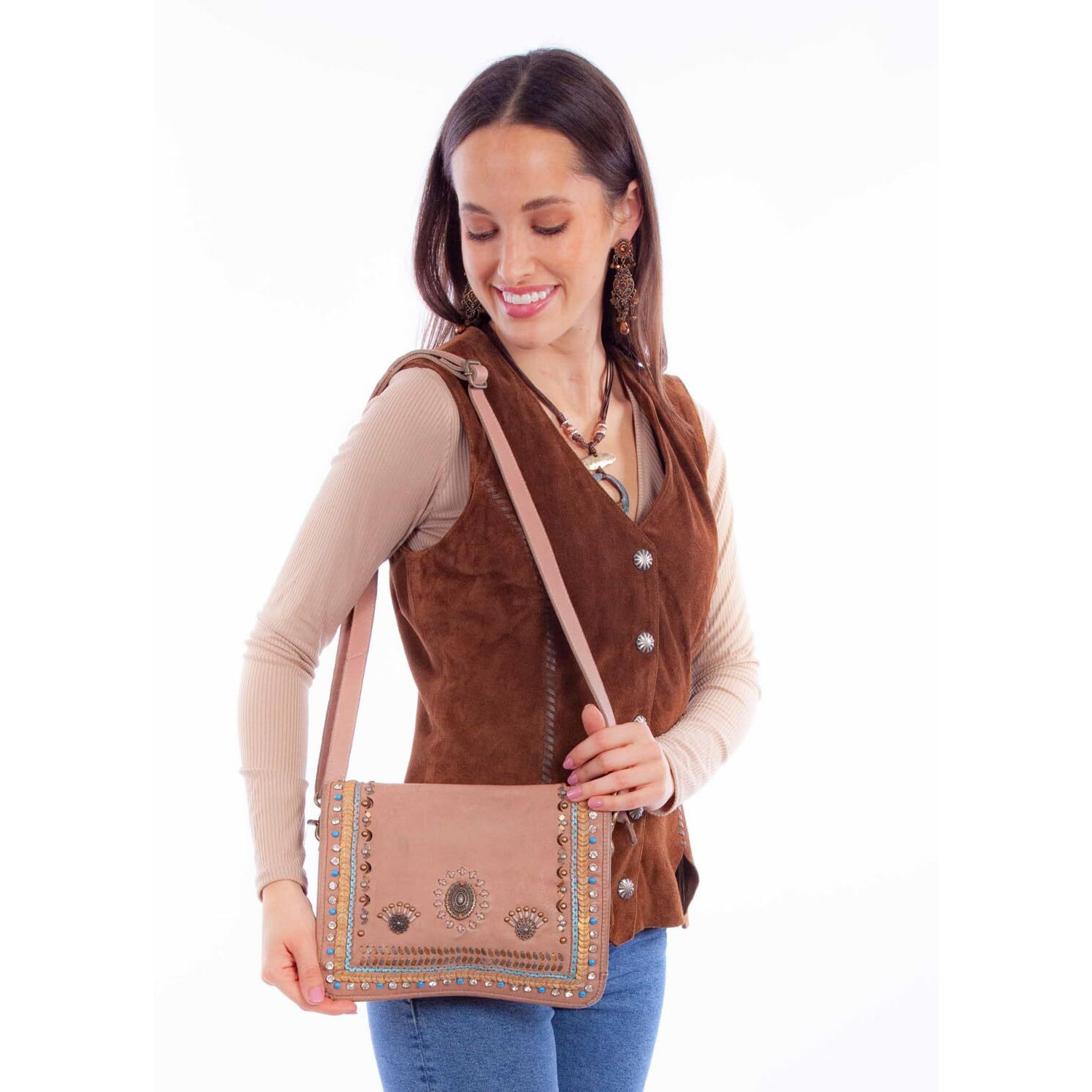 Scully Women's Braided And Studded Crossbody - B370-SAND One Size