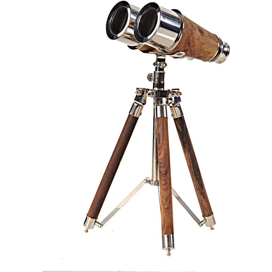 Old Modern Handicrafts Brass Binocular On Stand - 6X Magnifying Power - A for History Buffs & Collectors - 7.0L x 7.0W x 11.5H Inches