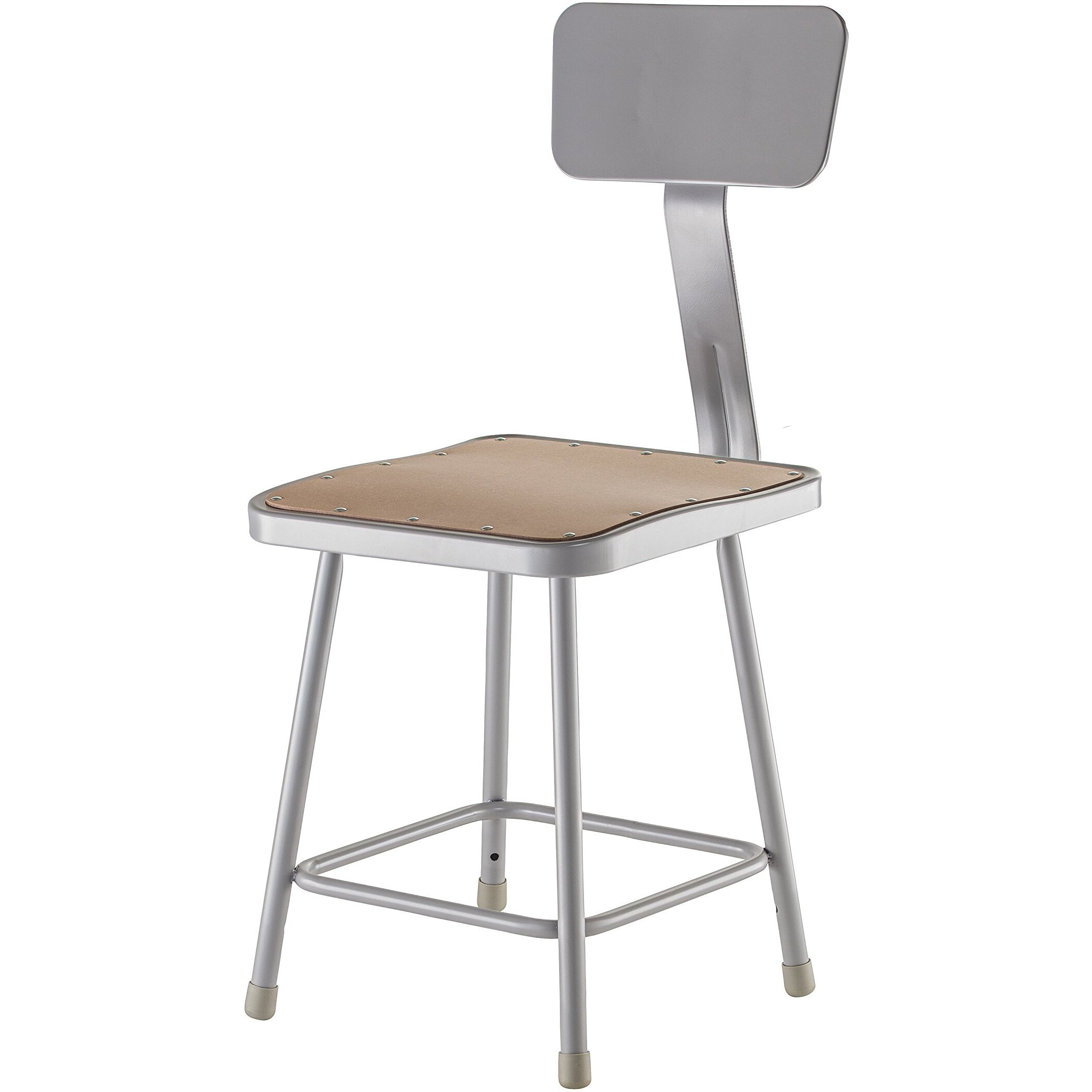 National Public Seating 6318B Grey Steel Stool with 18" Square Hardboard Seat and Backrest