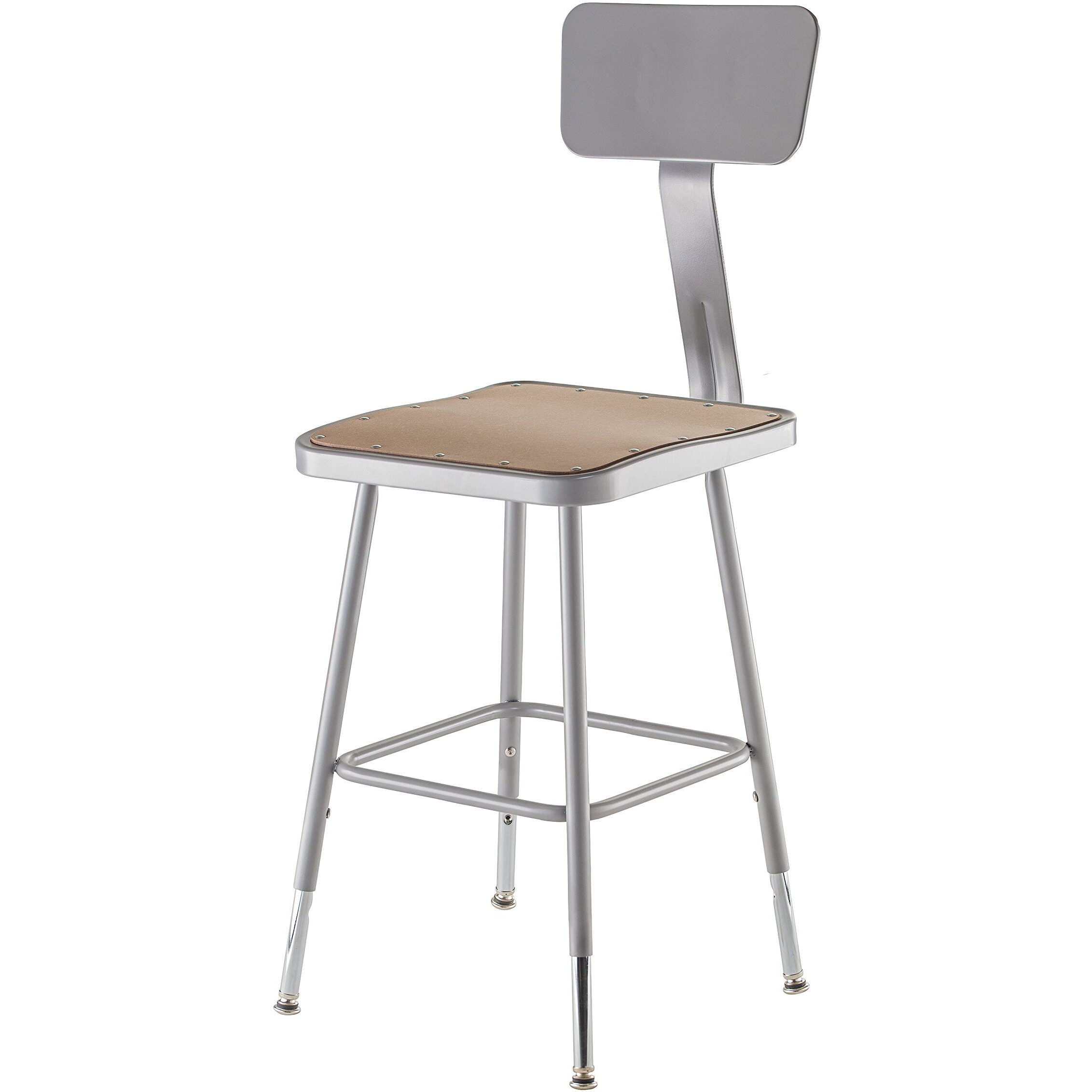 National Public Seating 6318HB Steel Stool with Square Hardboard Seat Adjustable and Backrest, 19"-27", Grey