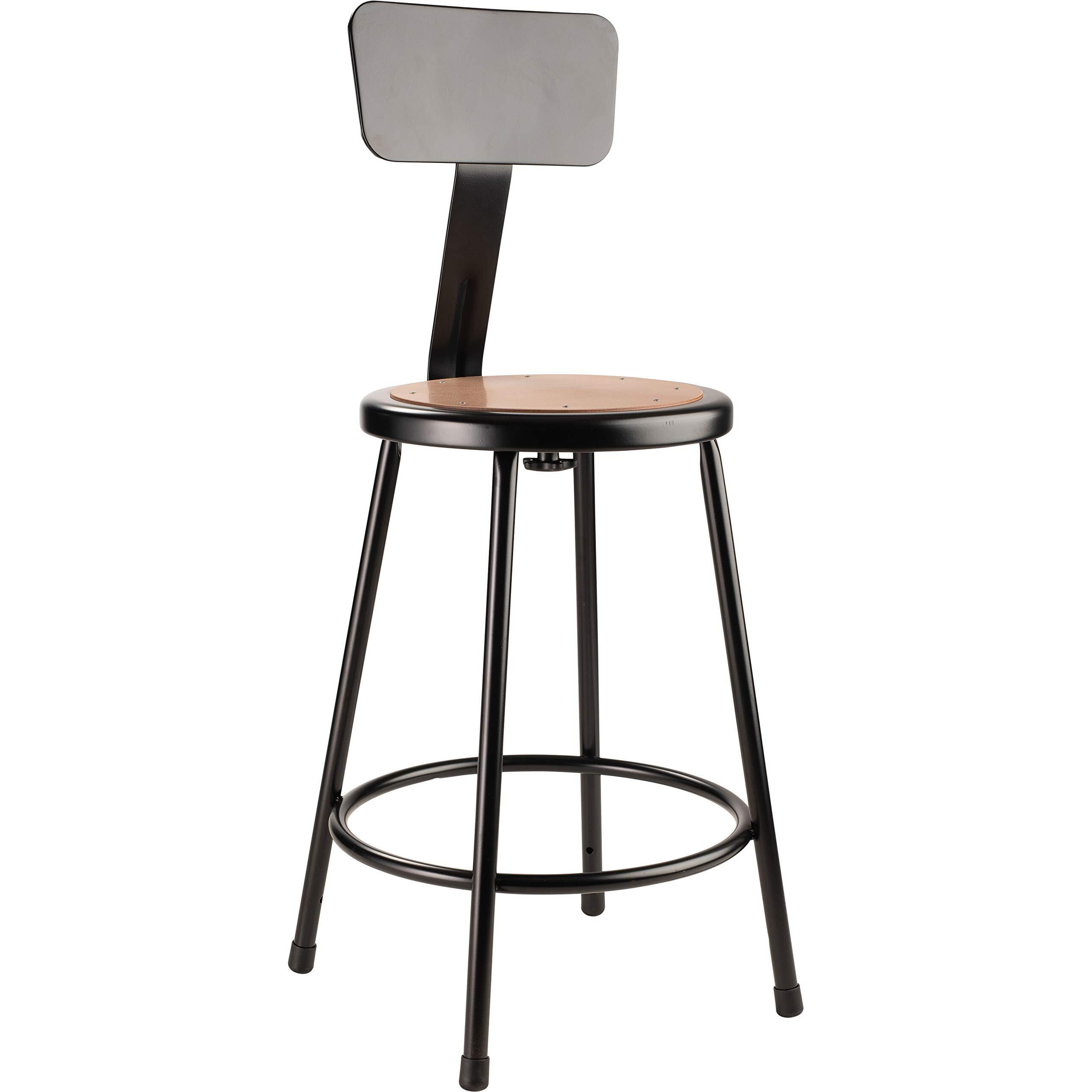 National Public Seating 6224B-10 24&quotHeavy Duty Steel Stool with Backrest, Black